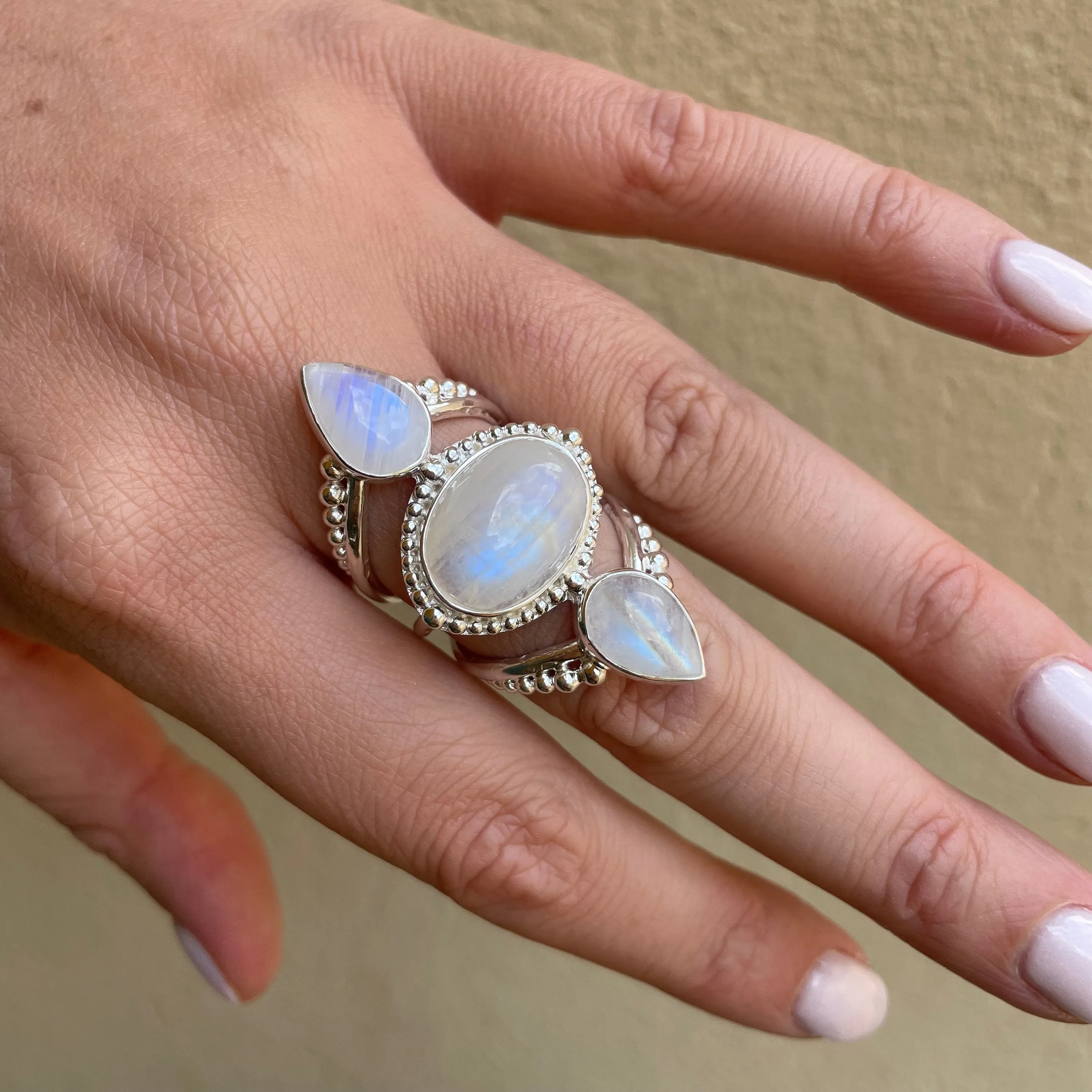 Aphrodite Sterling Silver Rainbow Moonstone Ring