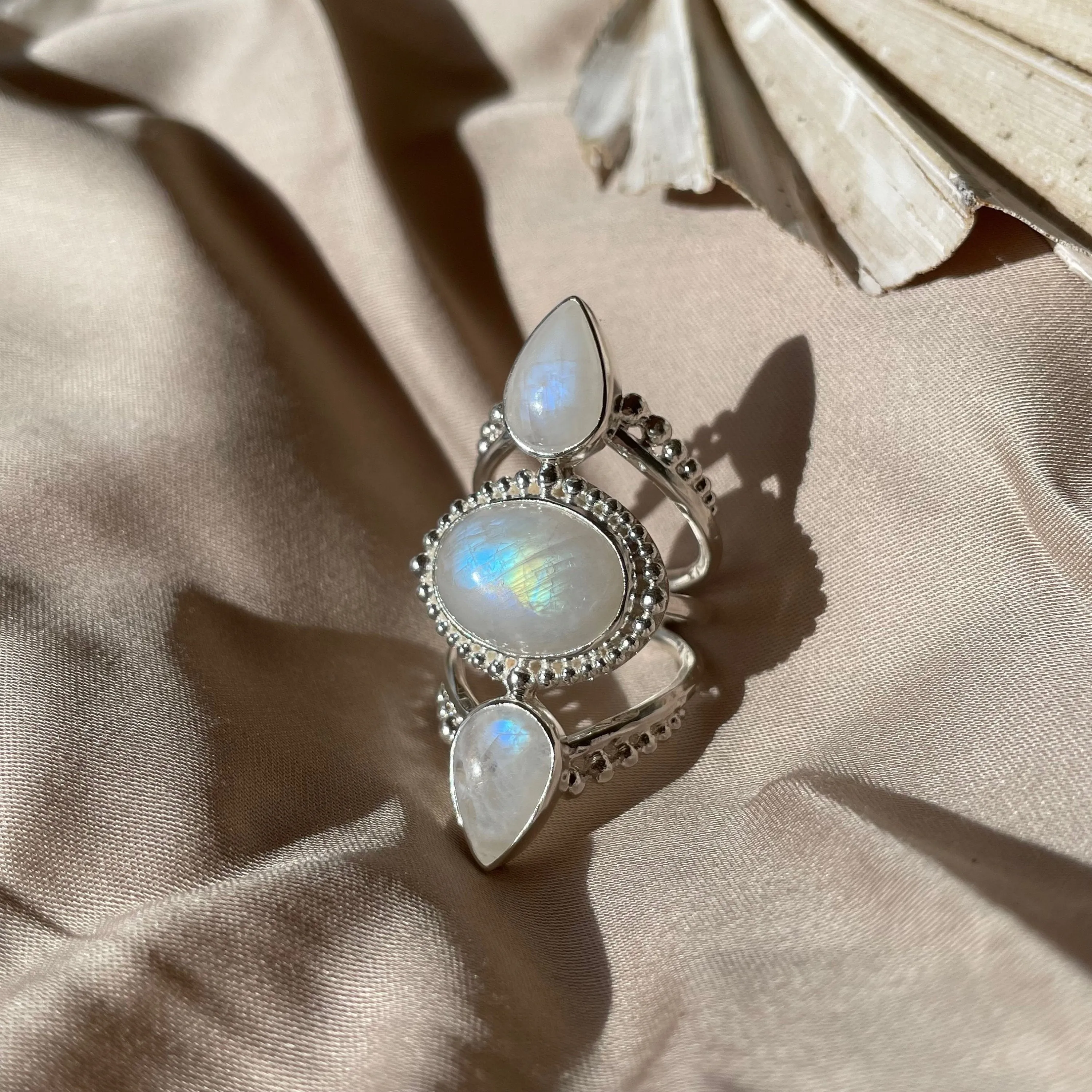 Aphrodite Sterling Silver Rainbow Moonstone Ring