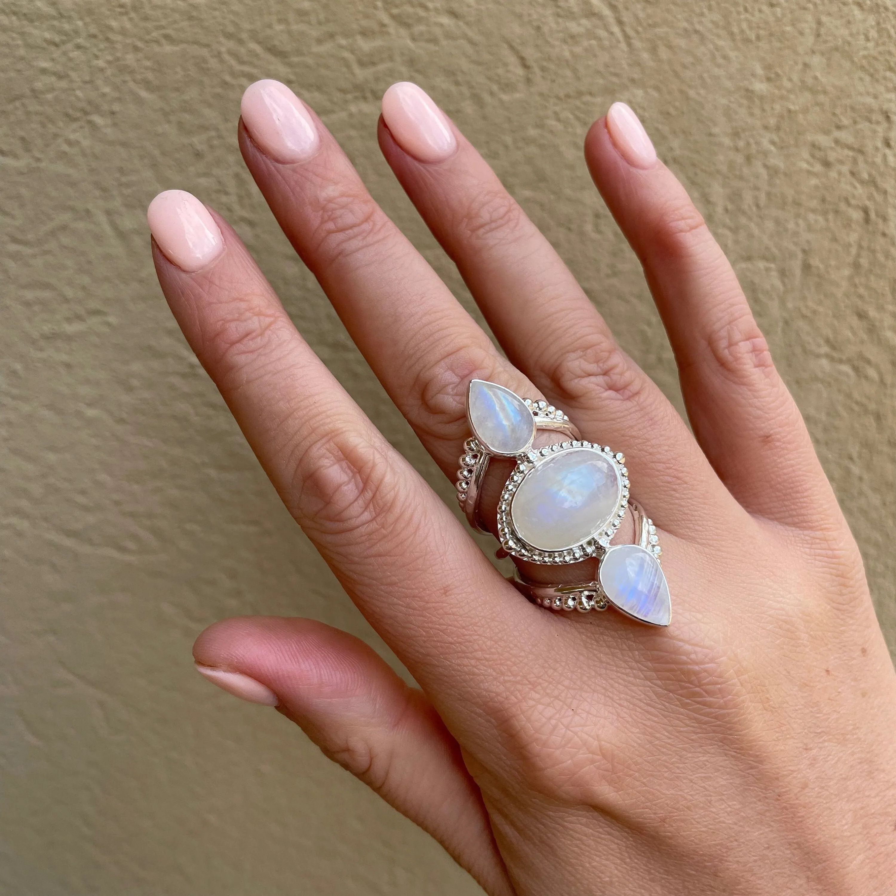 Aphrodite Sterling Silver Rainbow Moonstone Ring
