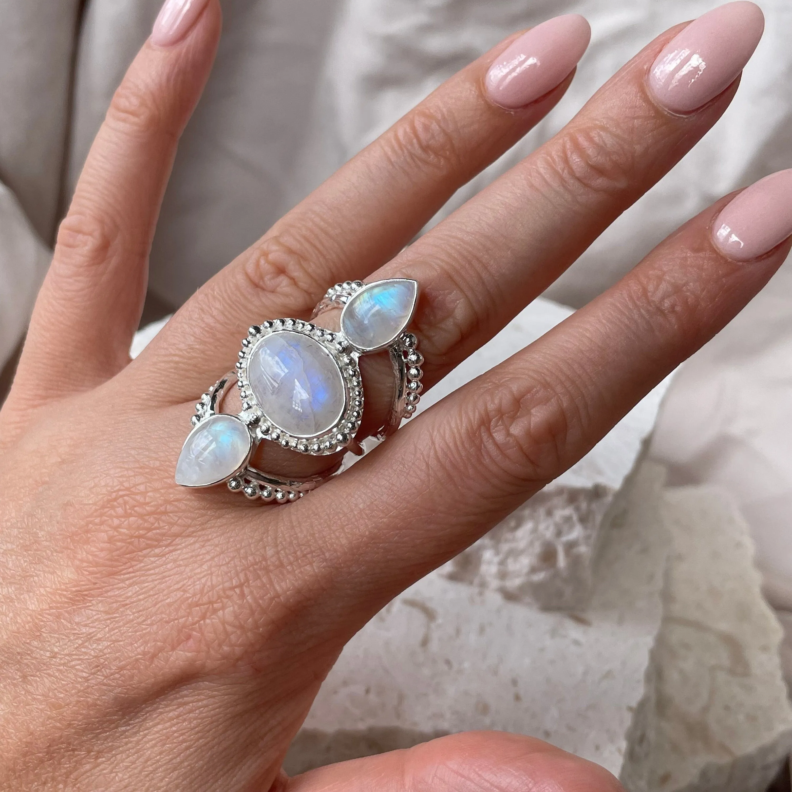 Aphrodite Sterling Silver Rainbow Moonstone Ring