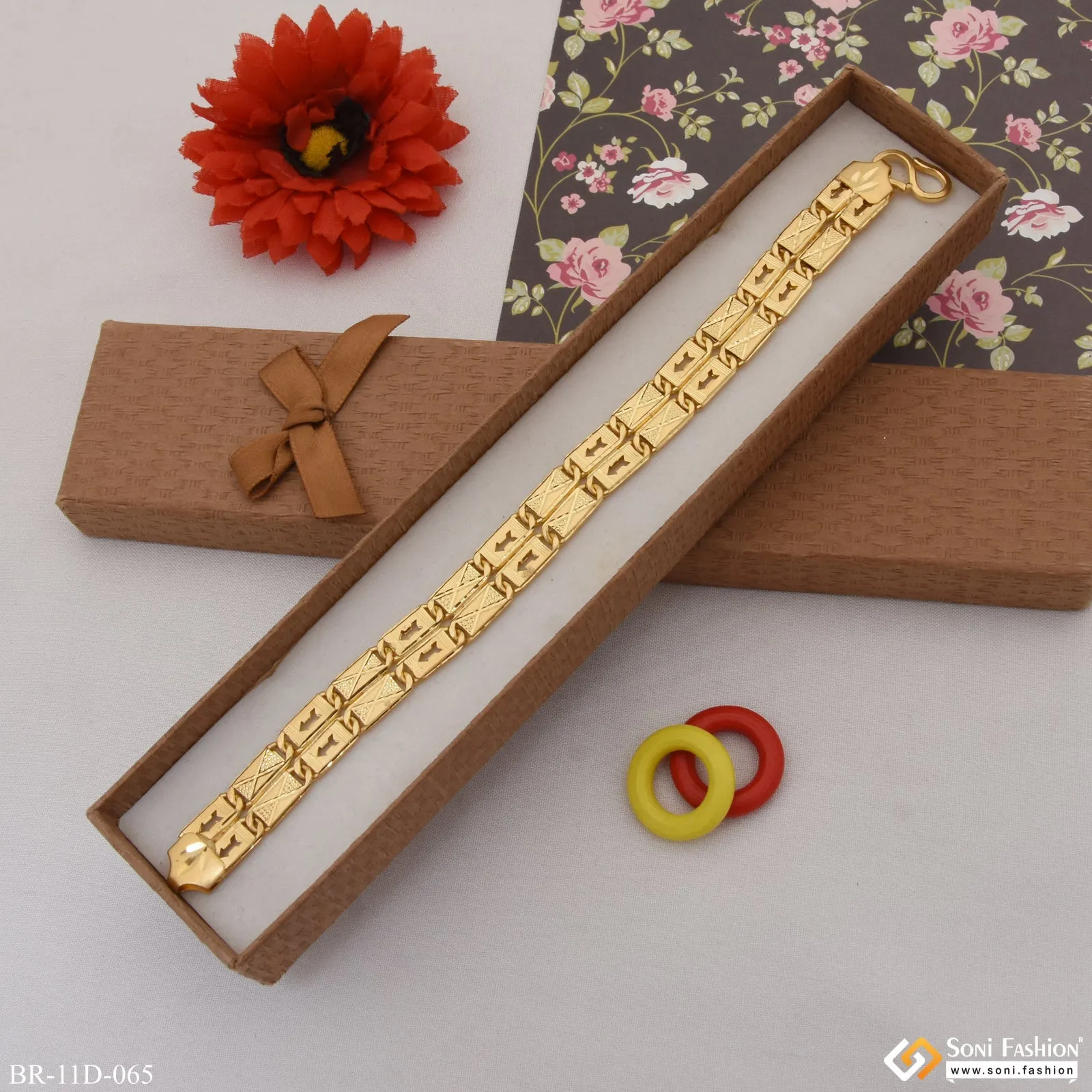 Arrow On 2 Line Gold Plated Nawabi Bracelet for Men - Style D065