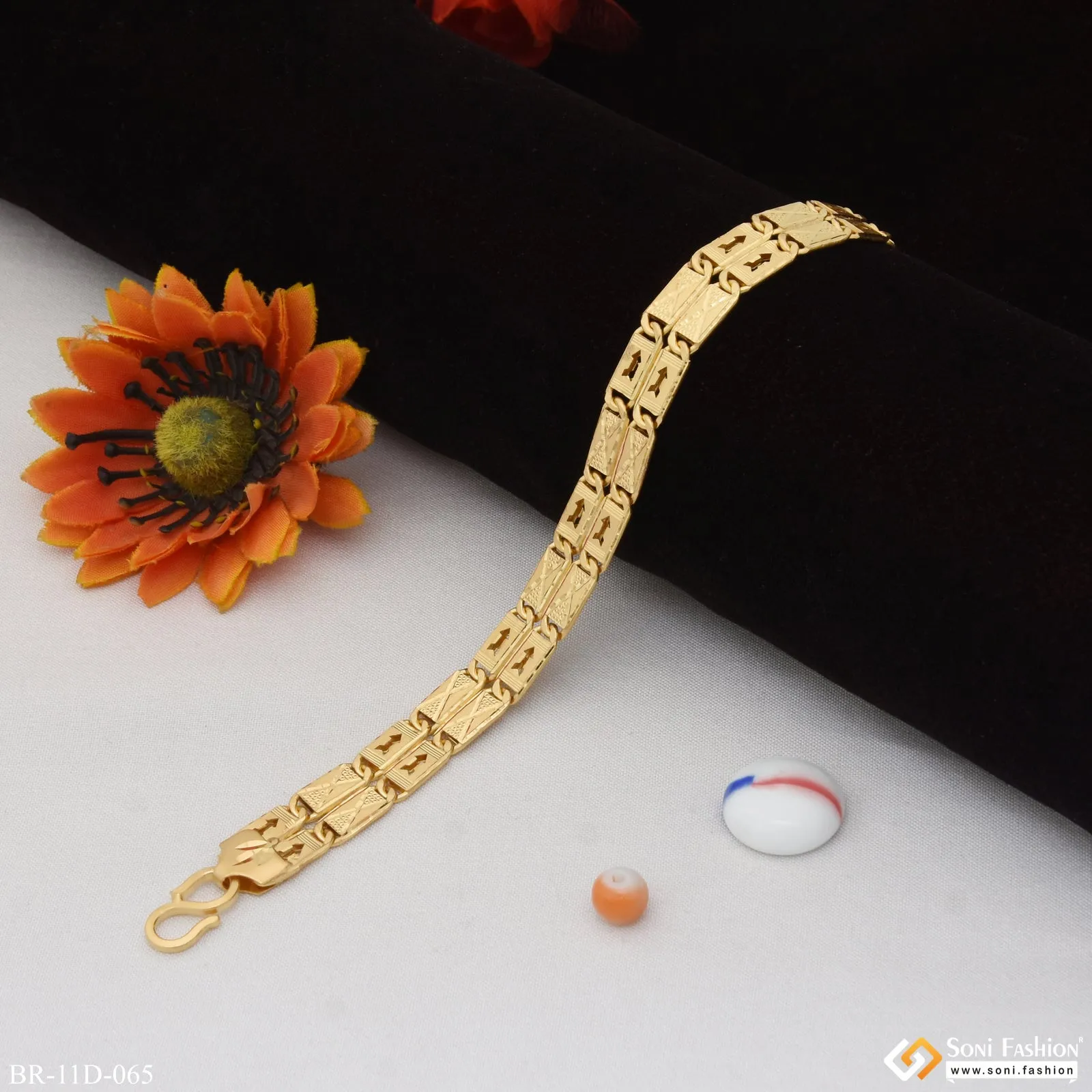 Arrow On 2 Line Gold Plated Nawabi Bracelet for Men - Style D065