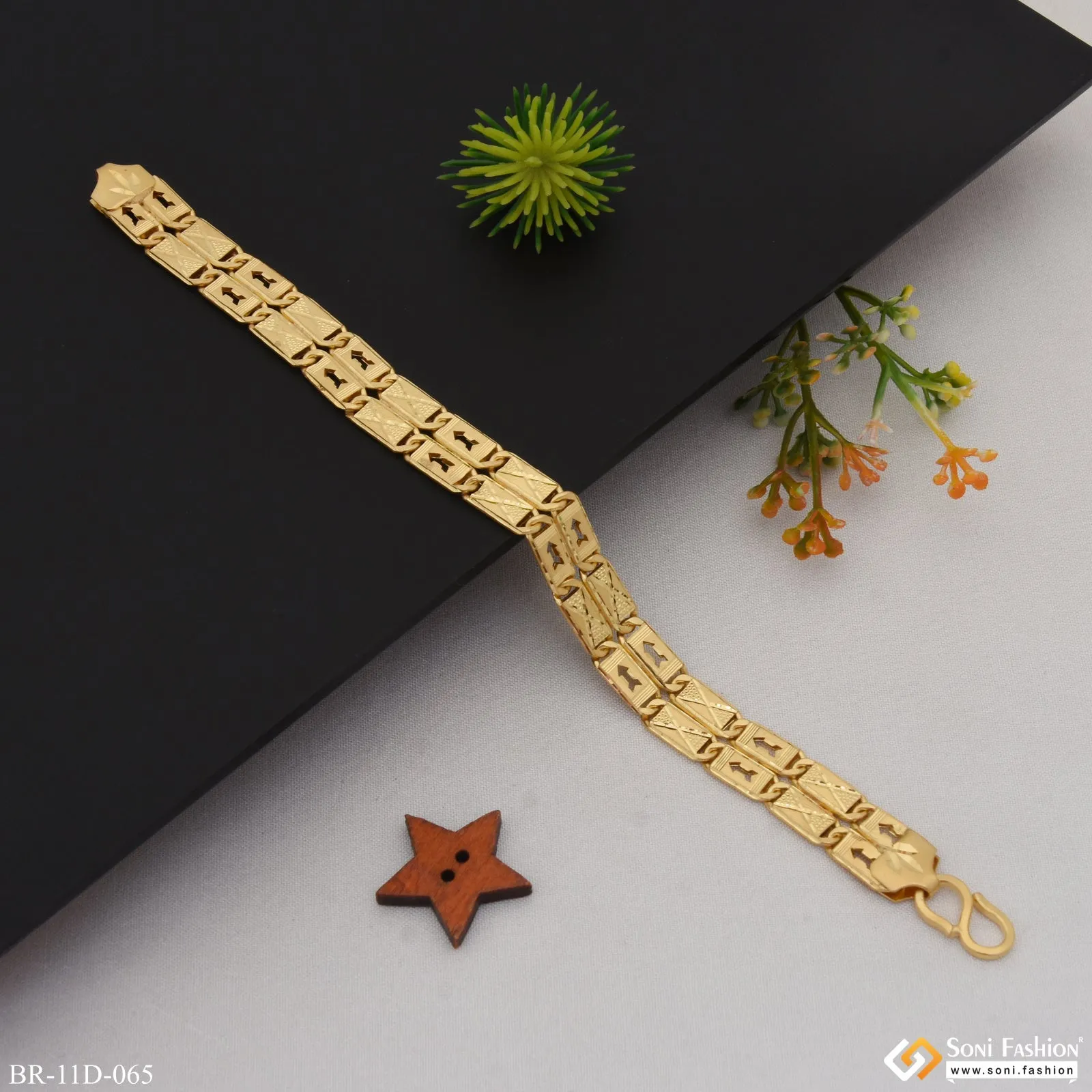 Arrow On 2 Line Gold Plated Nawabi Bracelet for Men - Style D065