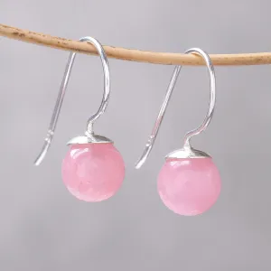 Beautiful Orbs Round Rose Quartz Drop Earrings from Thailand