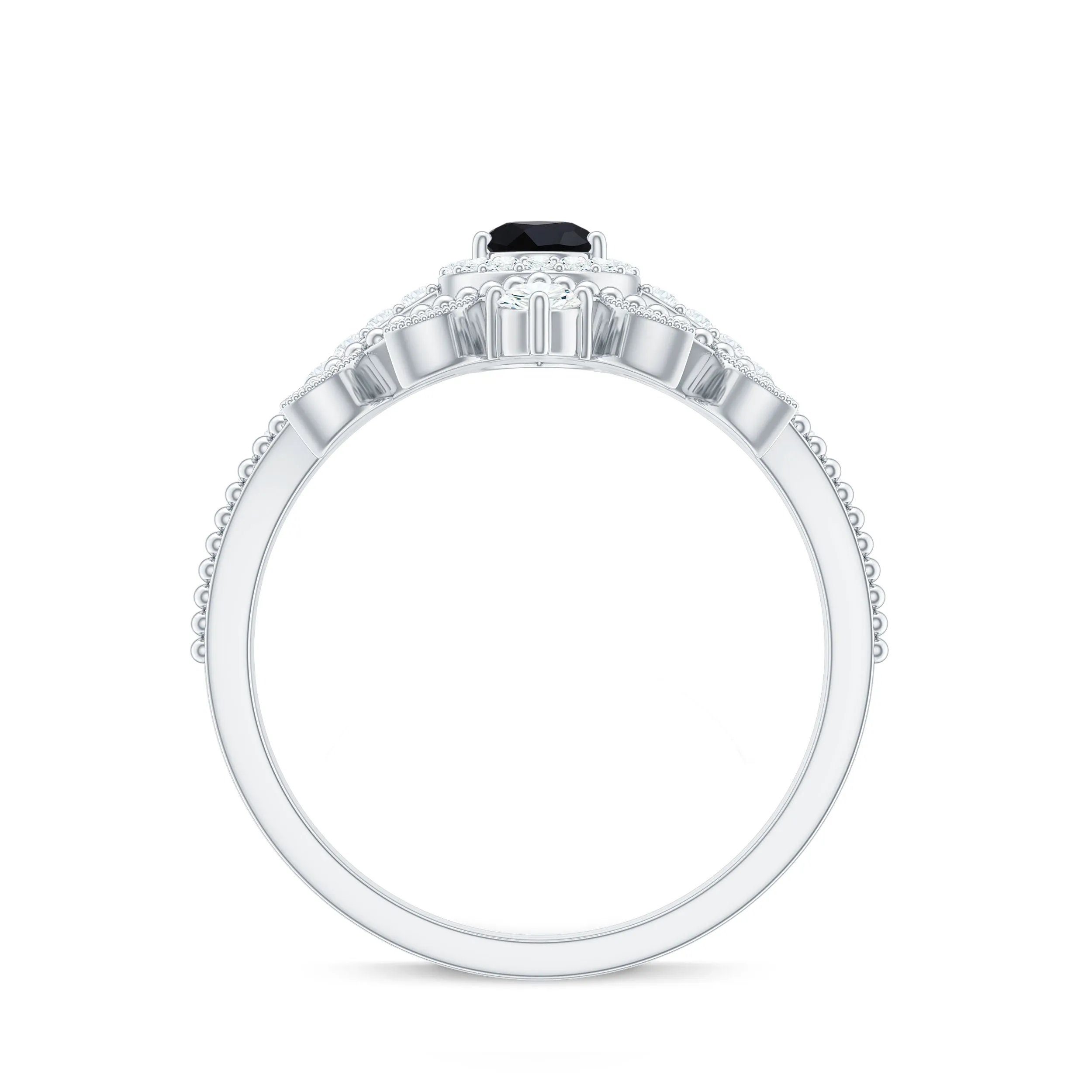 Black Diamond Vintage Teardrop Wedding Ring Set with Moissanite