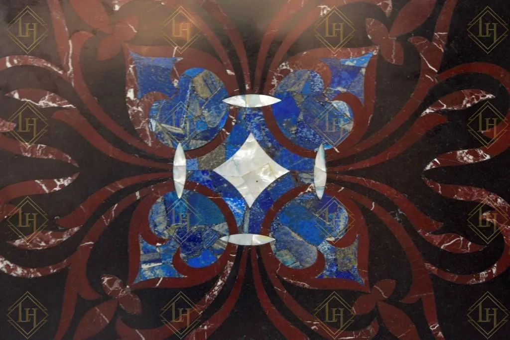 Black Granite Dining Table Top With Gemstones Inlay