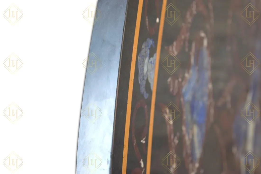 Black Granite Dining Table Top With Gemstones Inlay