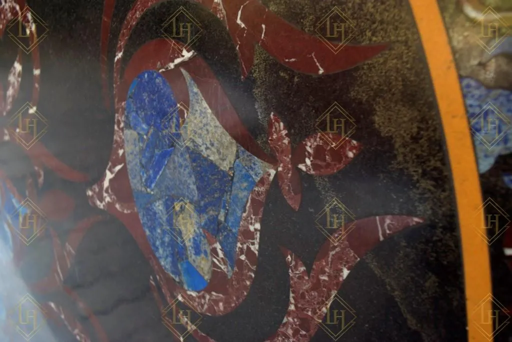 Black Granite Dining Table Top With Gemstones Inlay