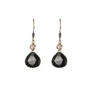 Black Onyx Teardrop and Smoky Quartz Earrings
