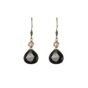 Black Onyx Teardrop and Smoky Quartz Earrings