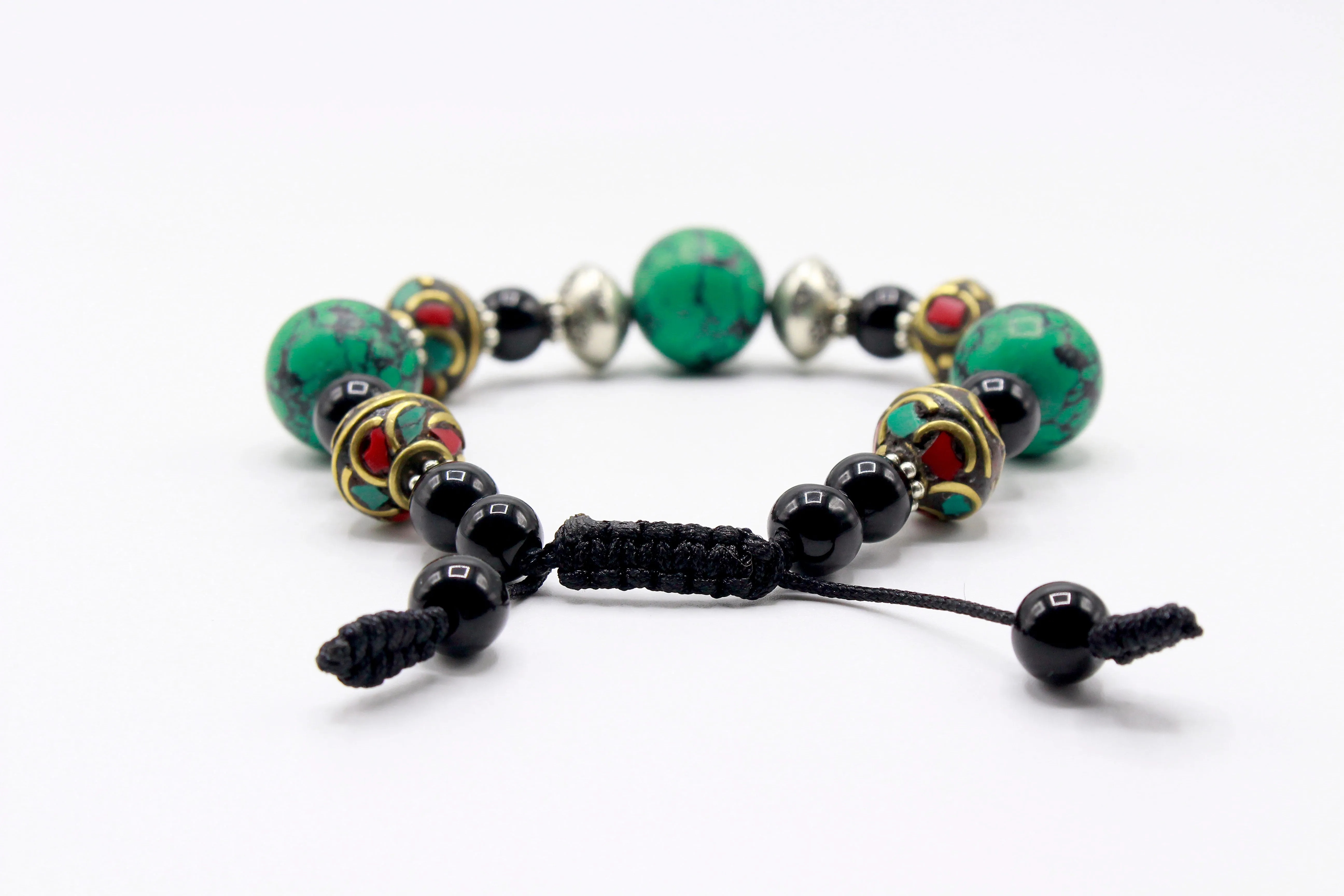 Black Onyx, Turquoise & Tibetan Beads Bracelet