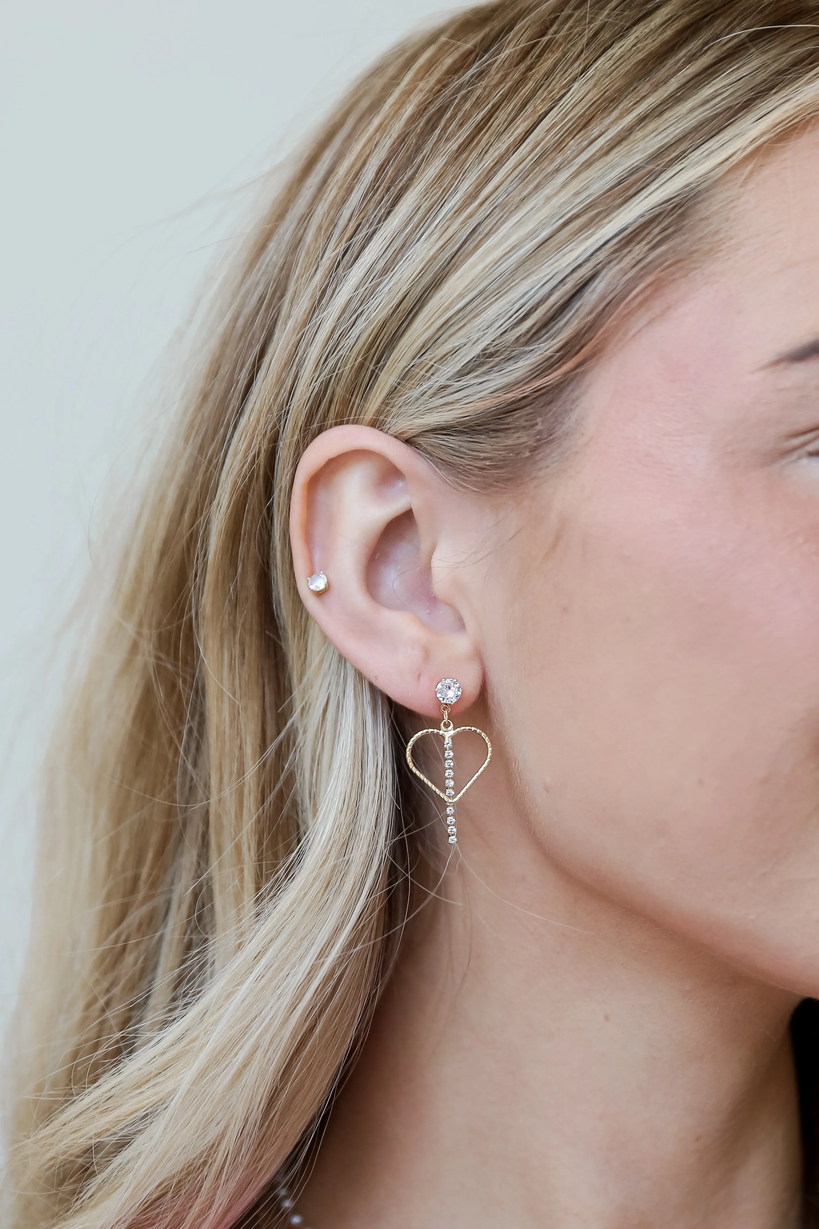 Blakely Gold Rhinestone Heart Drop Earrings