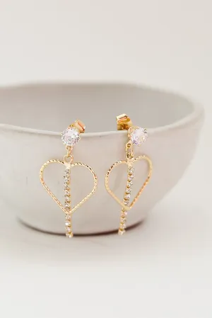 Blakely Gold Rhinestone Heart Drop Earrings