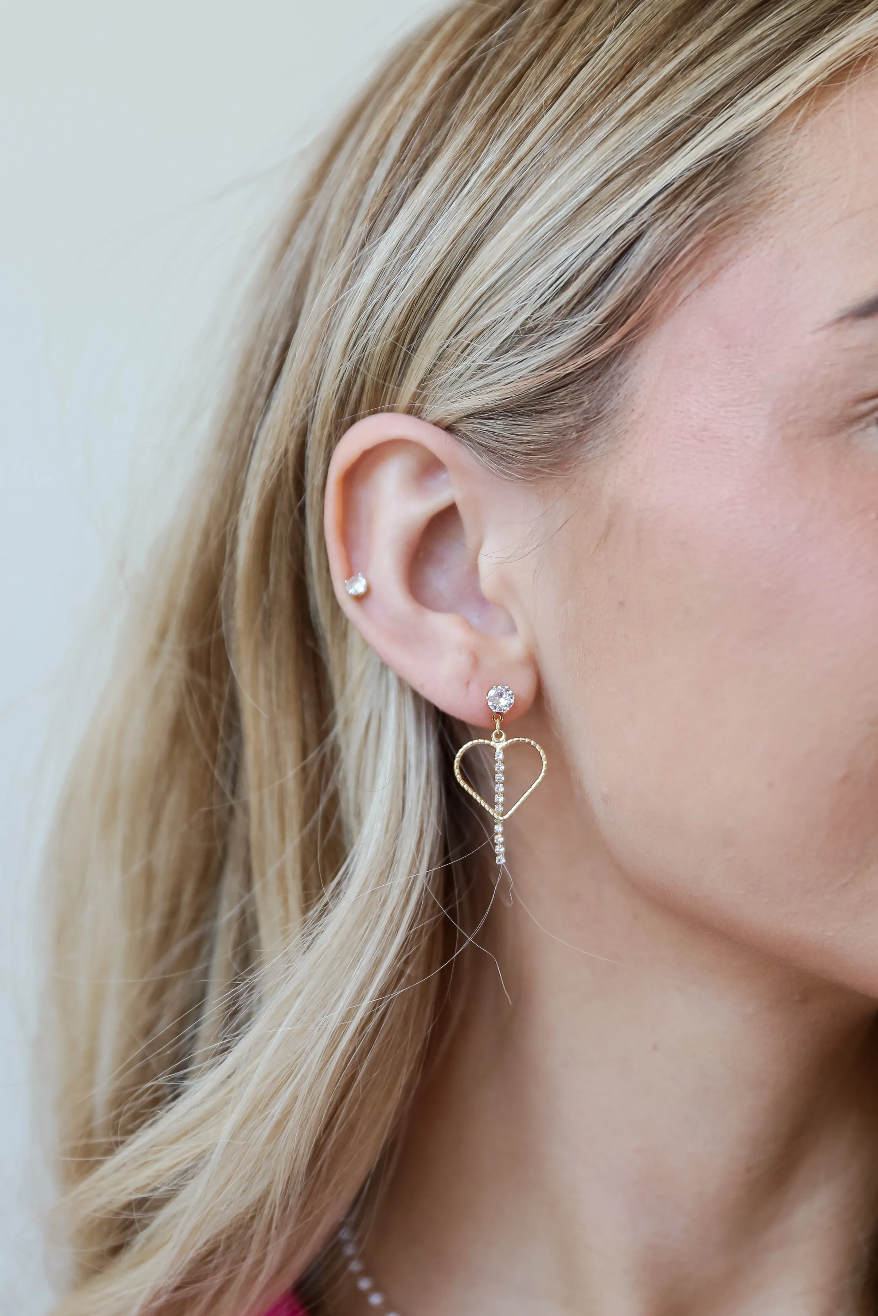 Blakely Gold Rhinestone Heart Drop Earrings