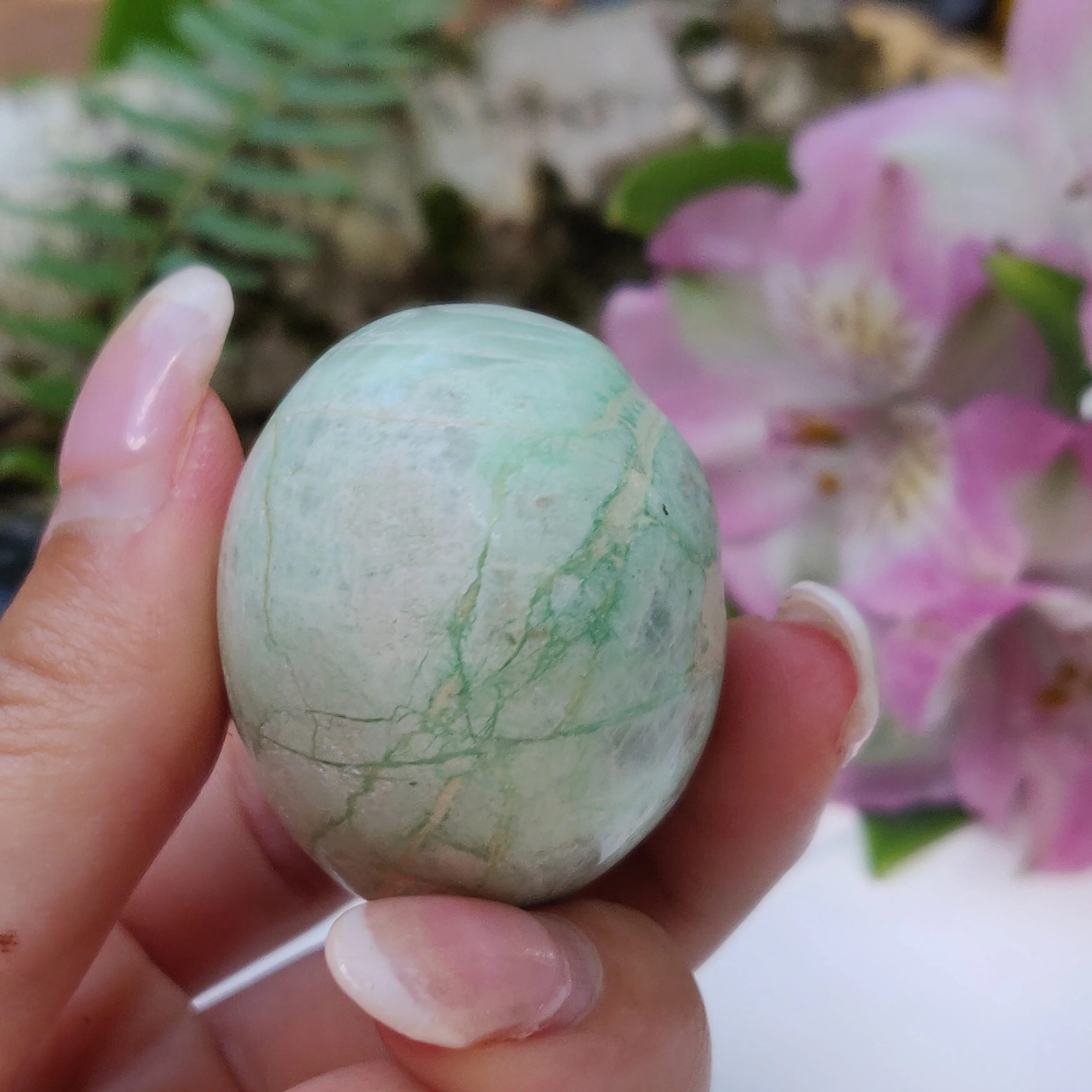 BLUE FLASH Garnierite Palm Stone (#11)