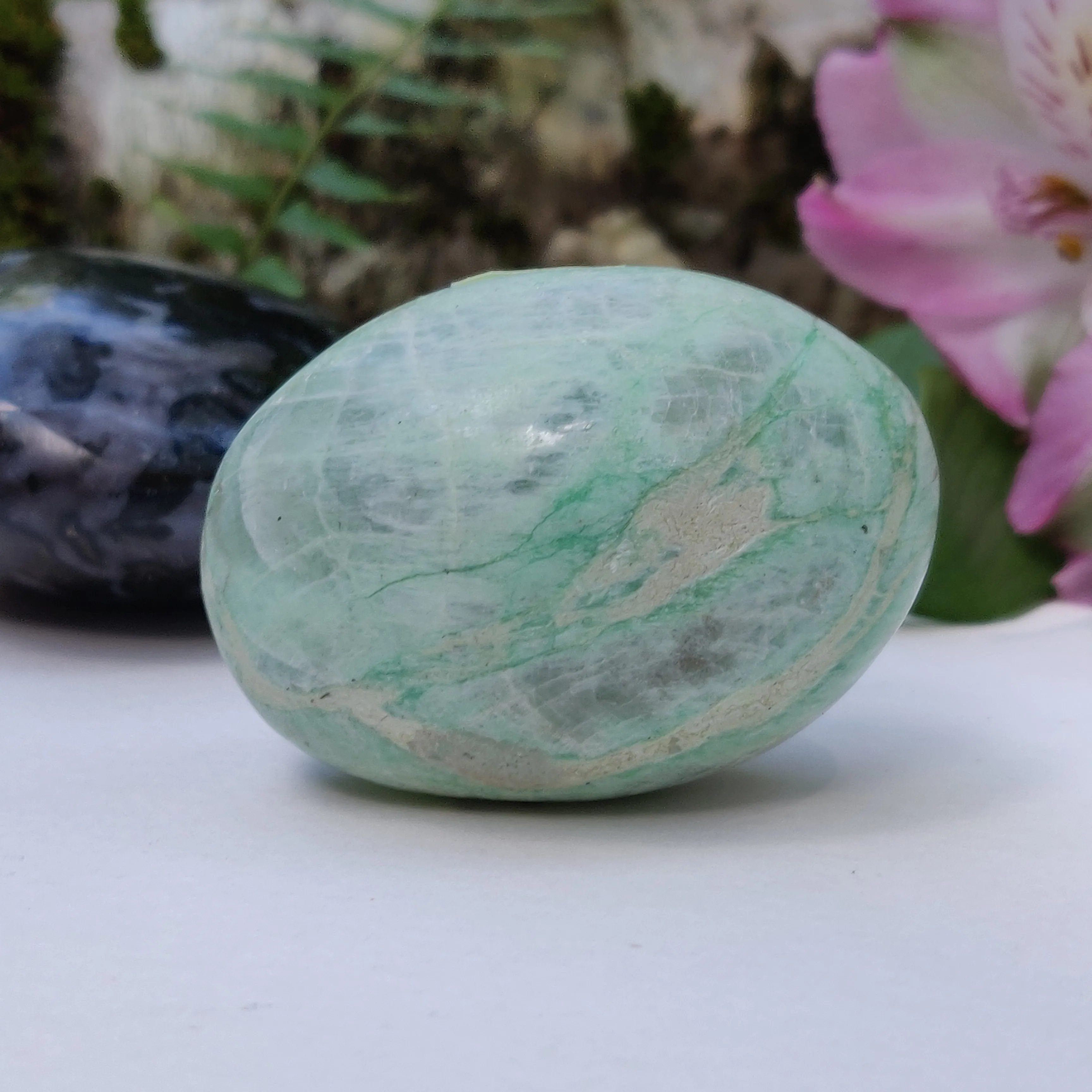 BLUE FLASH Garnierite Palm Stone (#11)