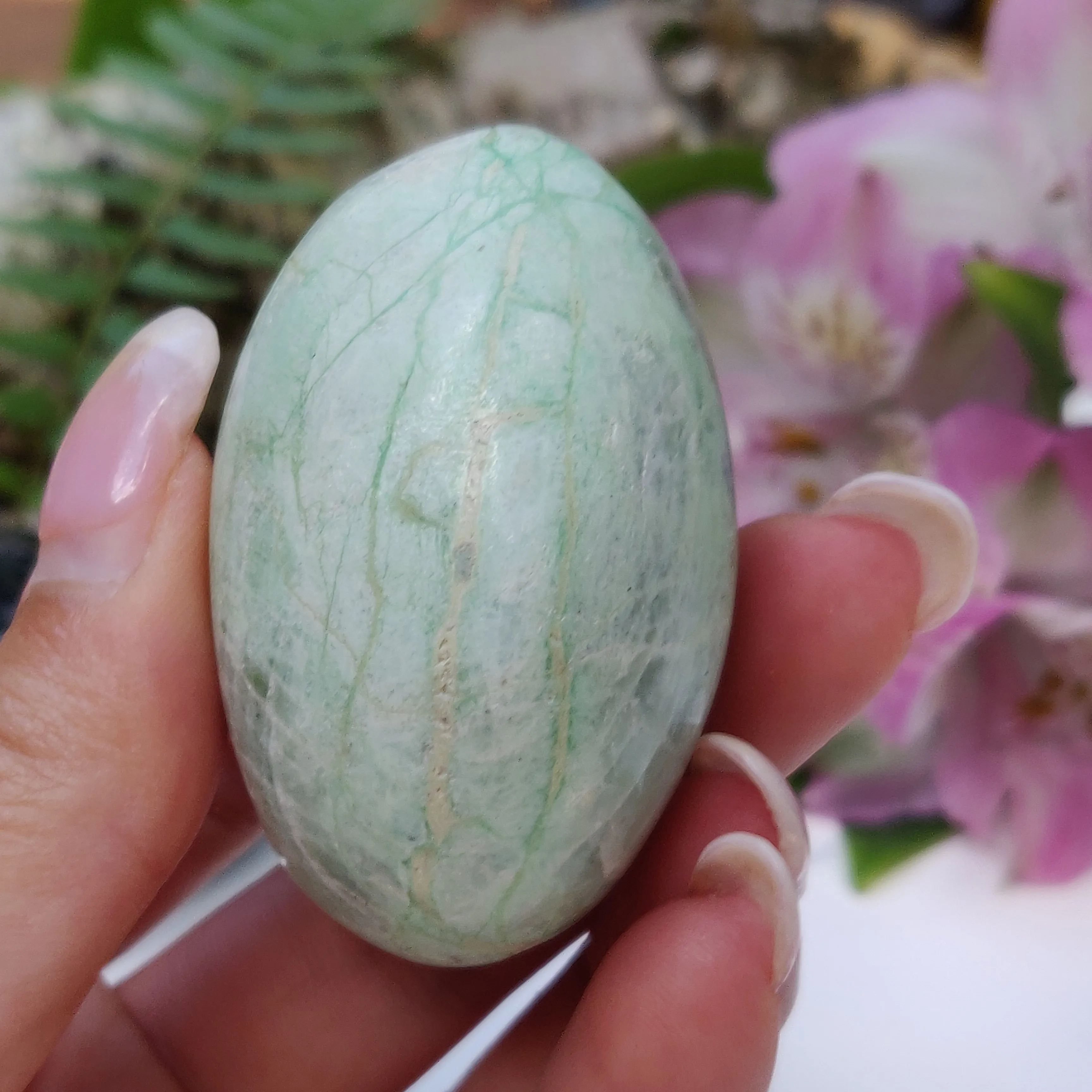BLUE FLASH Garnierite Palm Stone (#11)
