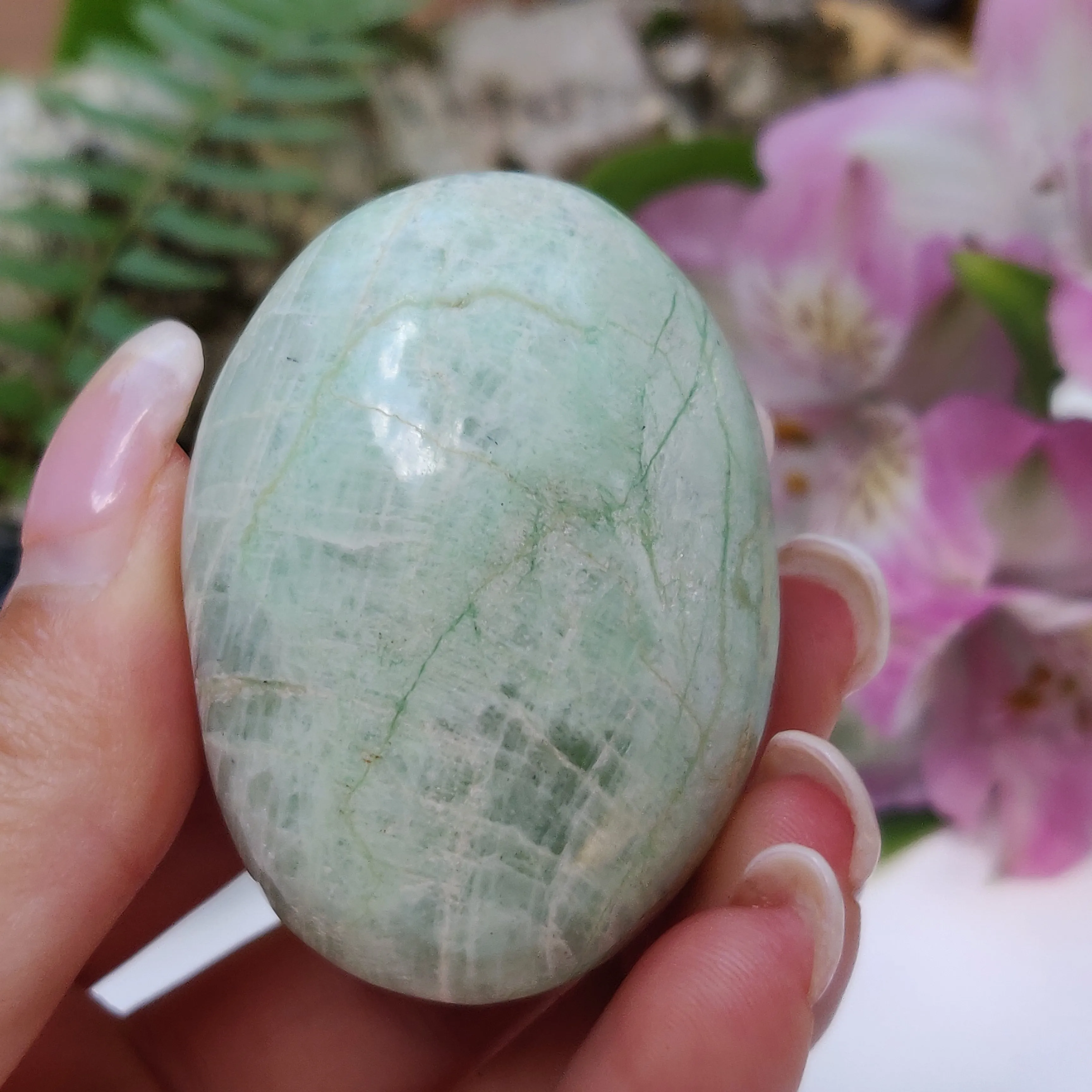 BLUE FLASH Garnierite Palm Stone (#11)