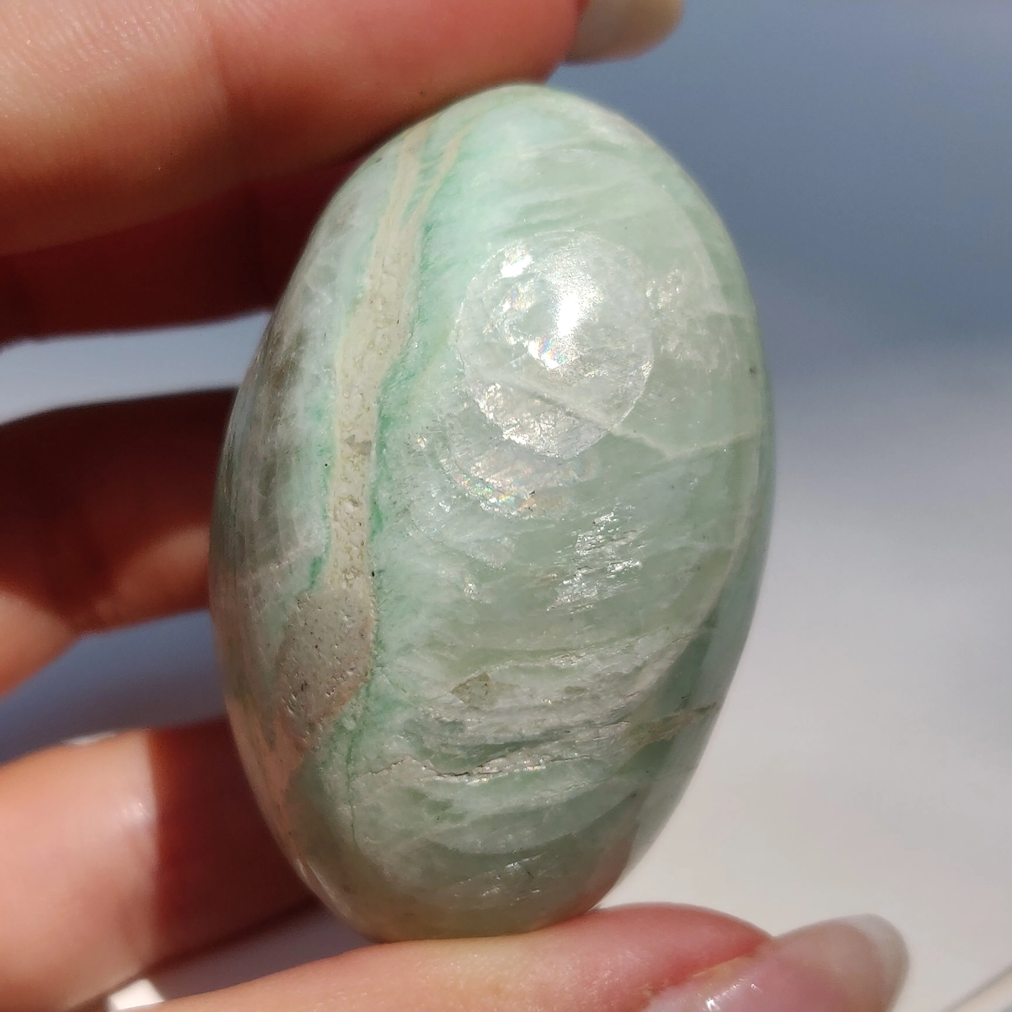 BLUE FLASH Garnierite Palm Stone (#11)