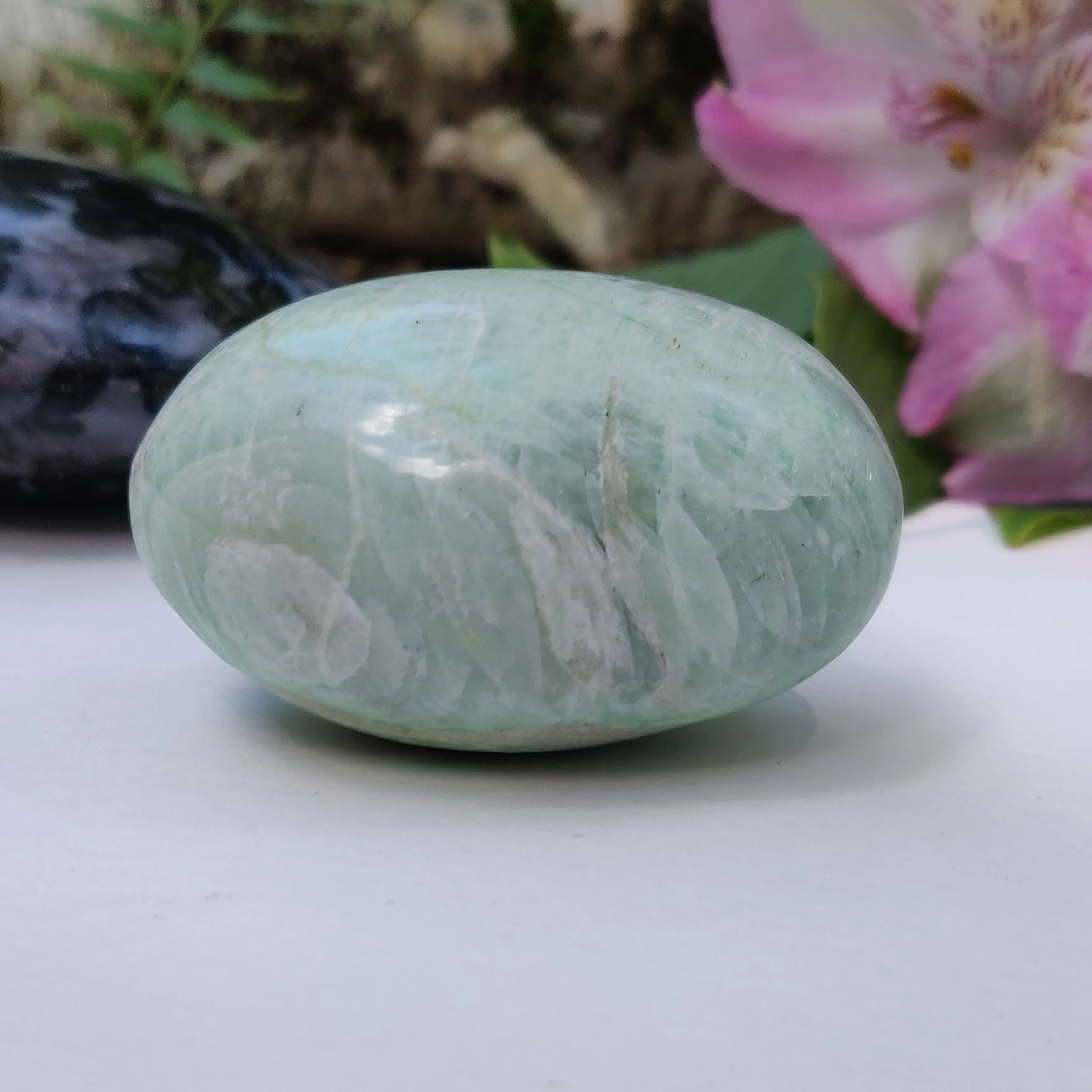 BLUE FLASH Garnierite Palm Stone (#11)