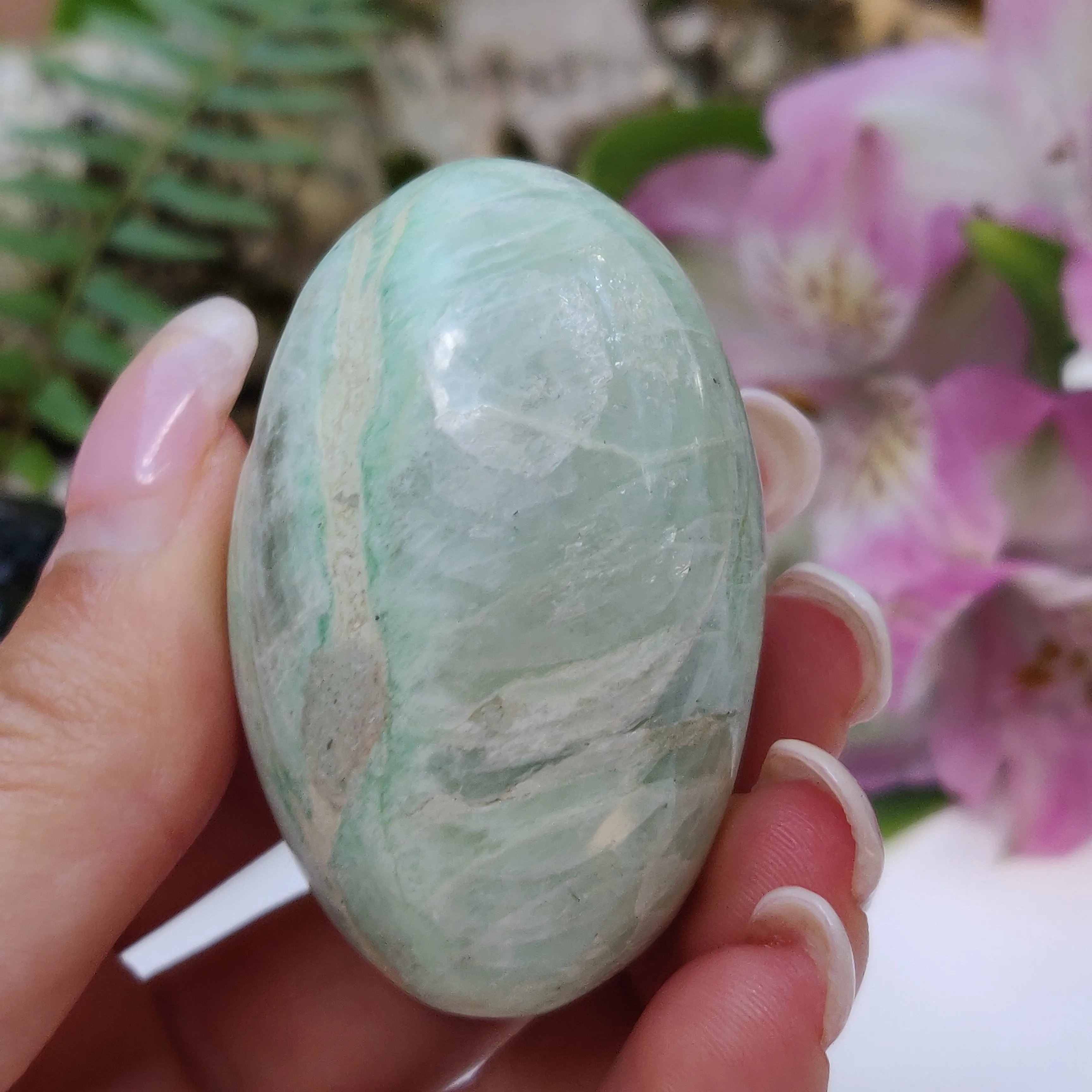 BLUE FLASH Garnierite Palm Stone (#11)