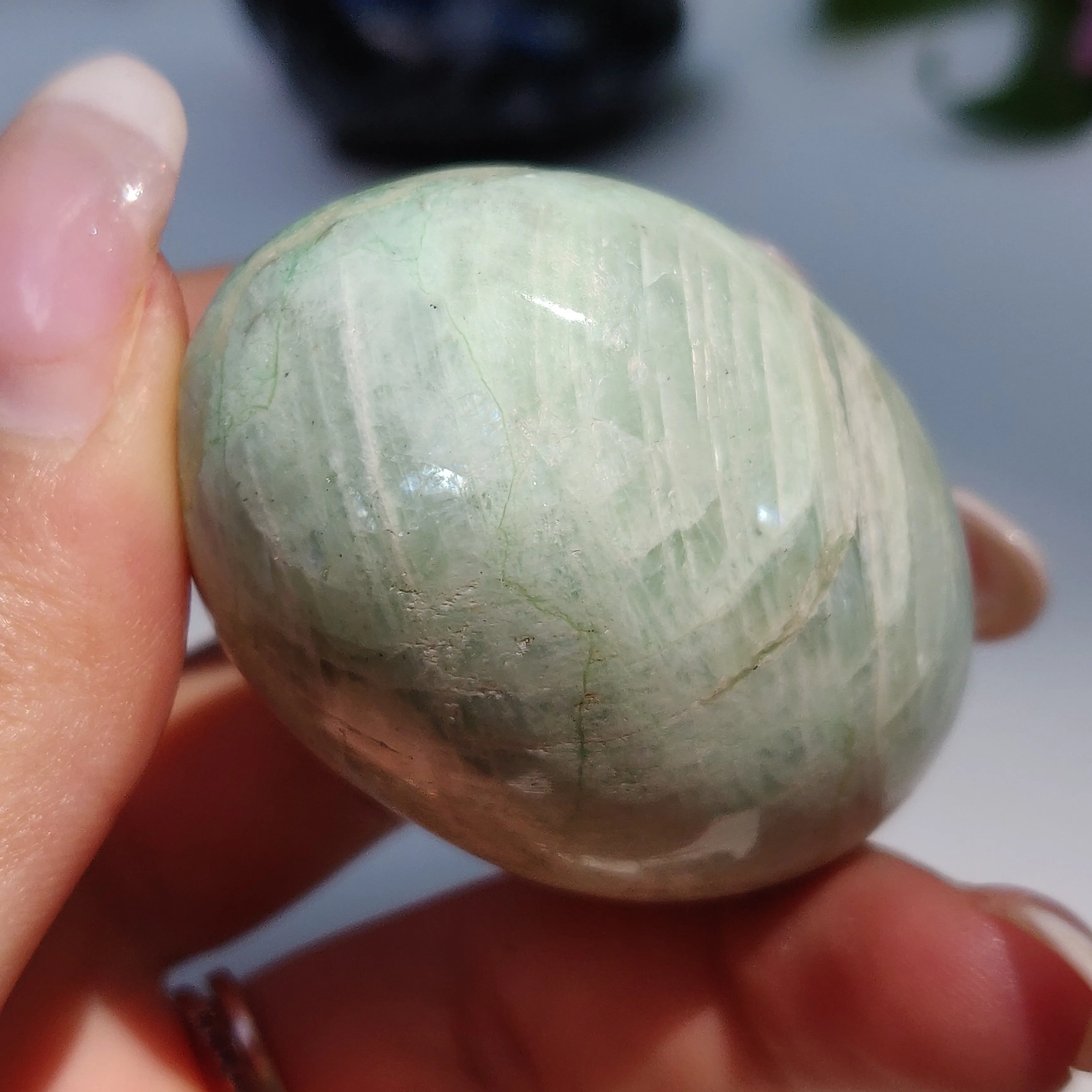 BLUE FLASH Garnierite Palm Stone (#11)