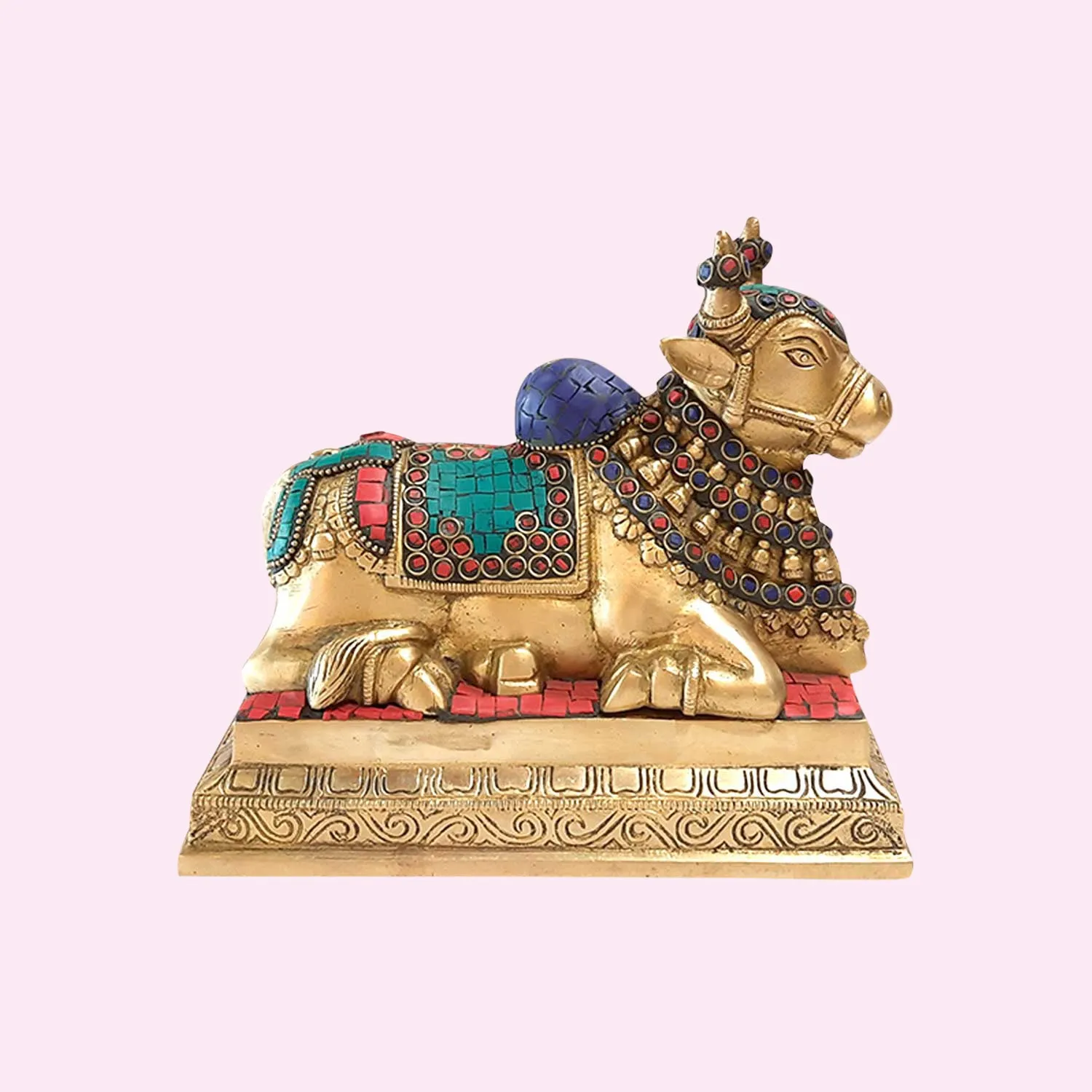 Brass Stonework Nandi with Base 8 in x 7 in