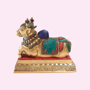 Brass Stonework Nandi with Base 8 in x 7 in
