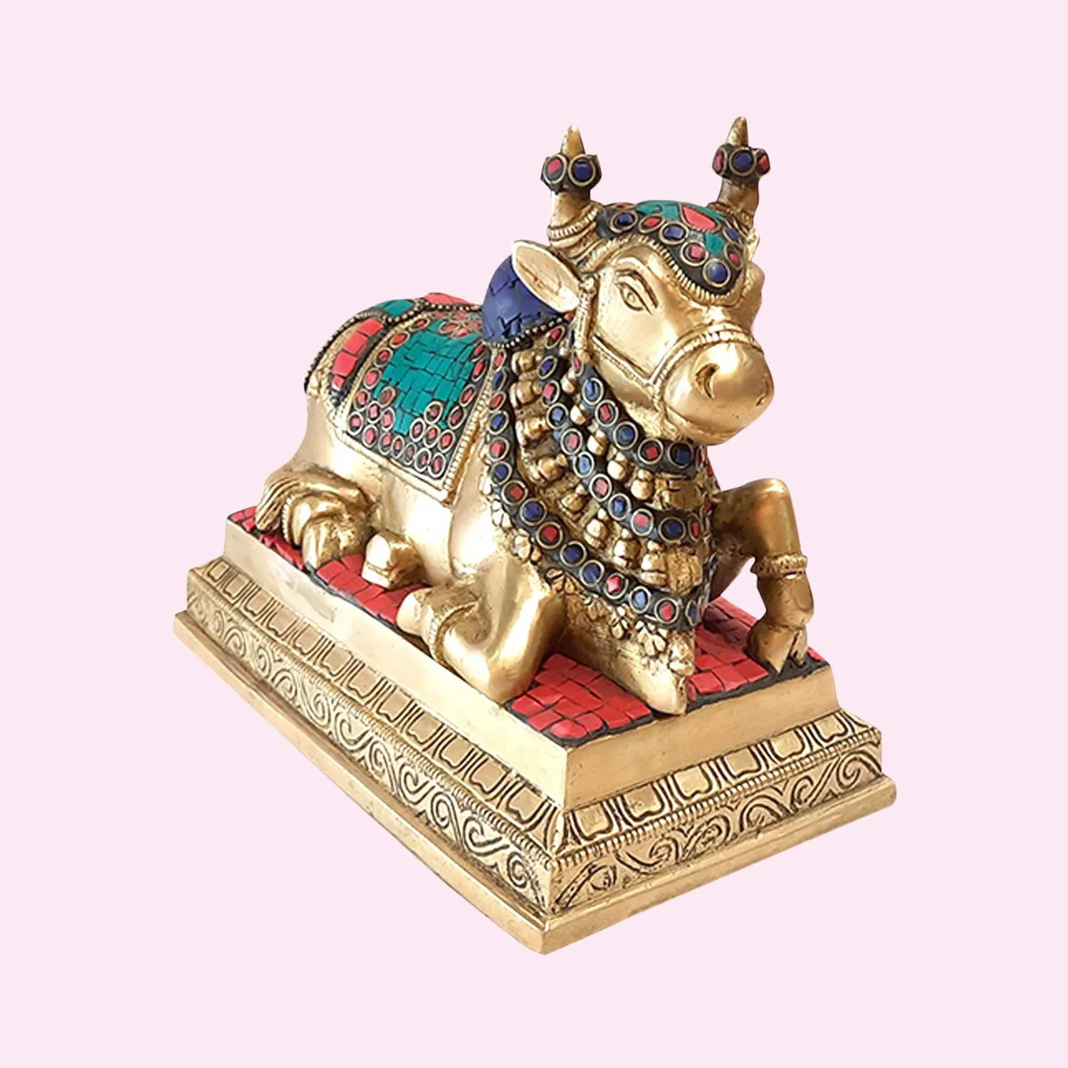 Brass Stonework Nandi with Base 8 in x 7 in