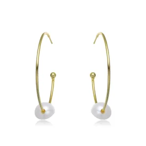 Brigitte Golden Pearl Thin Hoop Earring
