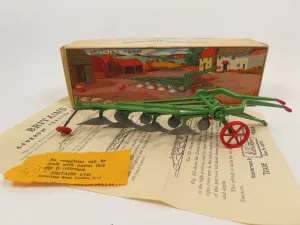 Britains Farm 4-Furrow Tractor Plough No 138F - Green/red/silver - Mint Boxed.