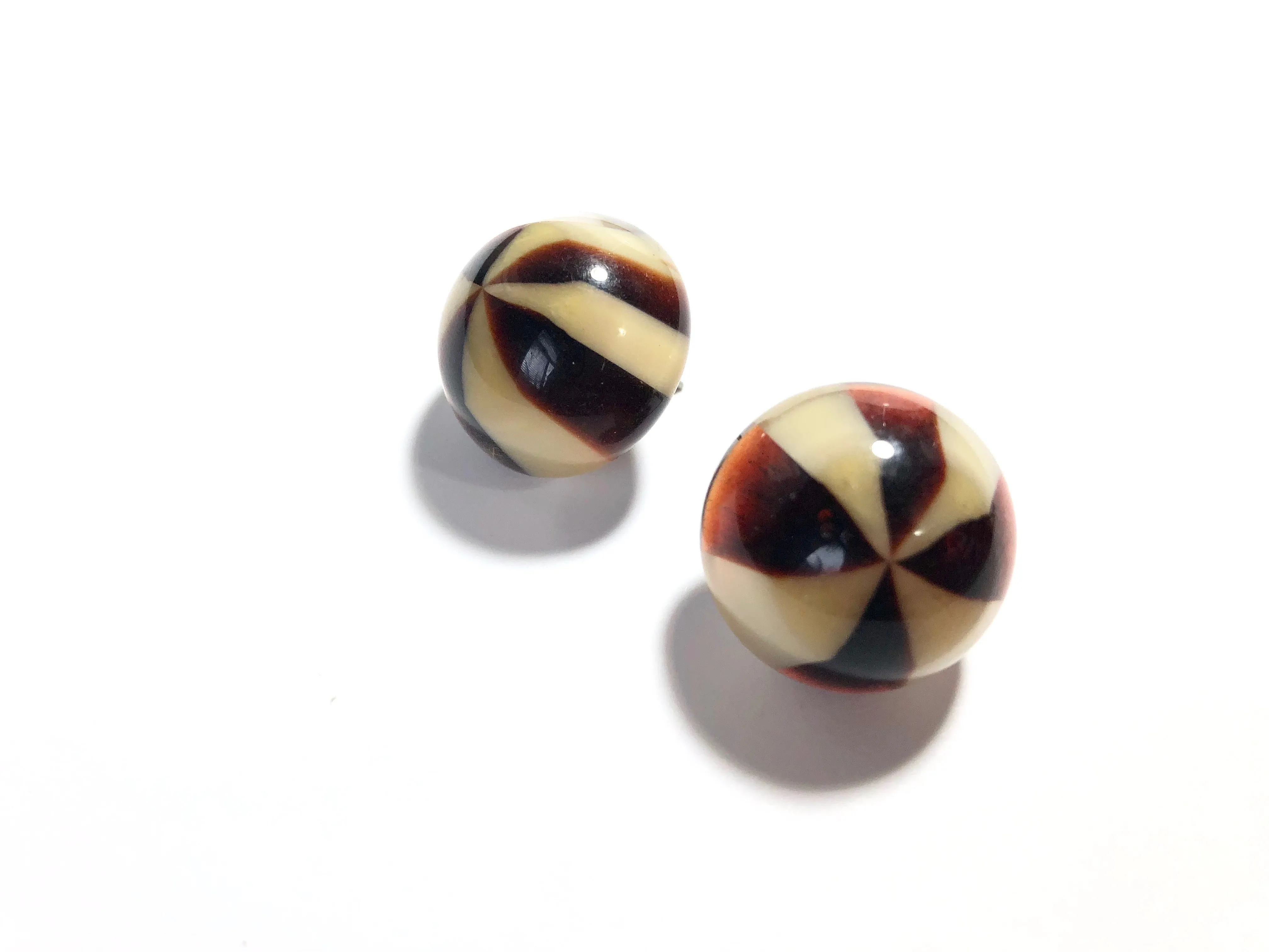 Brown & Beige Caramel Candy Retro Button Stud Earrings