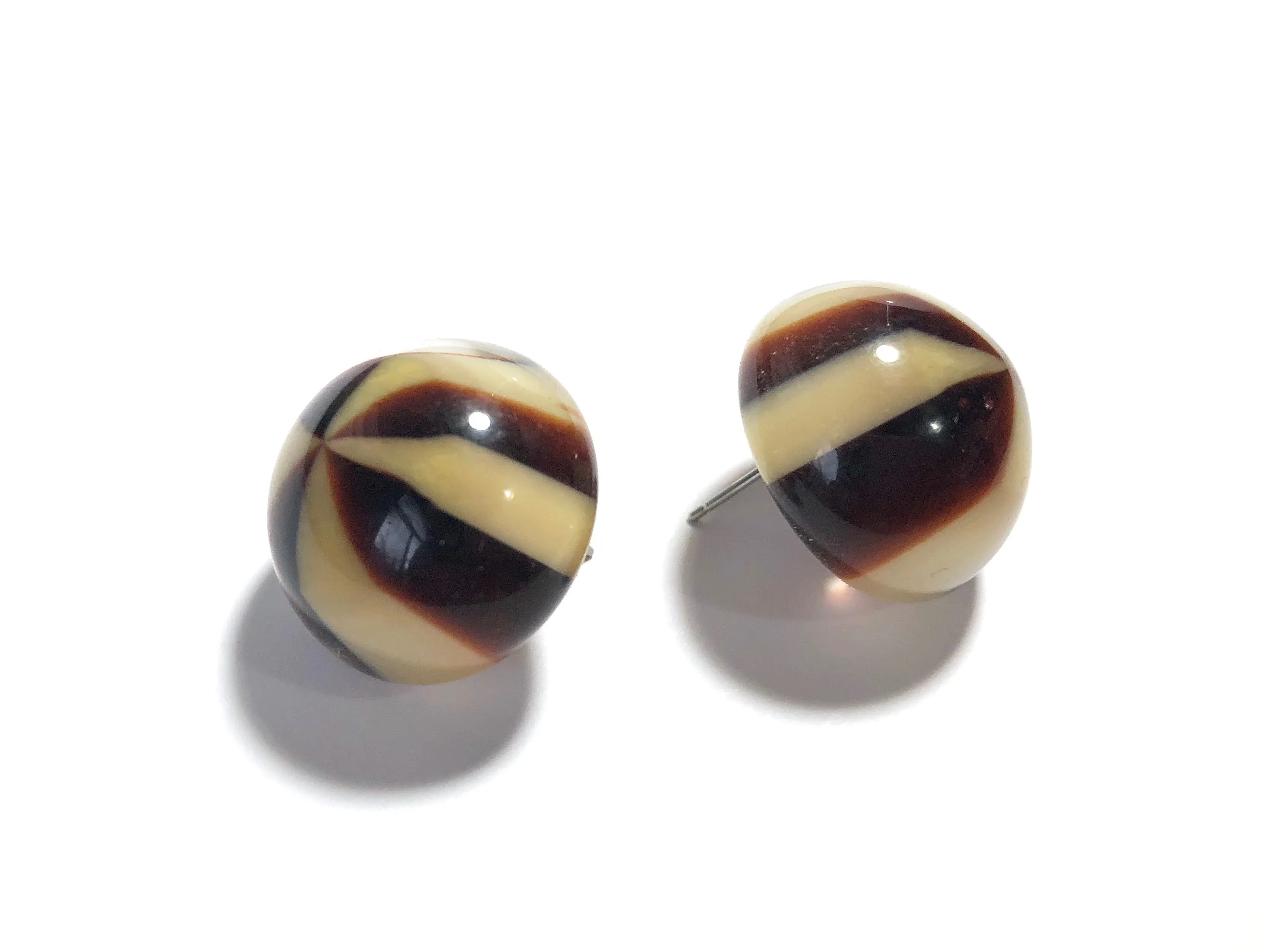 Brown & Beige Caramel Candy Retro Button Stud Earrings