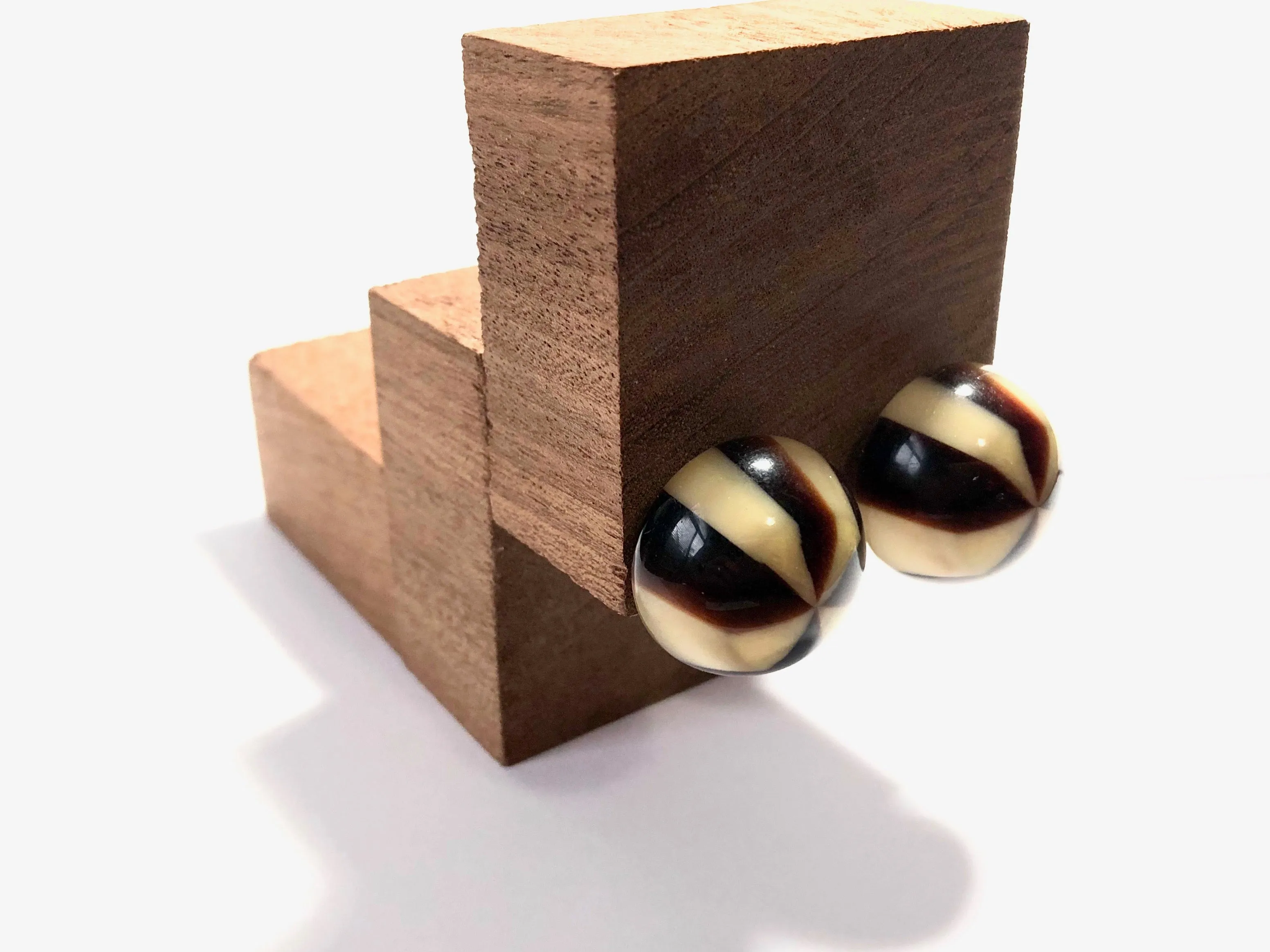 Brown & Beige Caramel Candy Retro Button Stud Earrings
