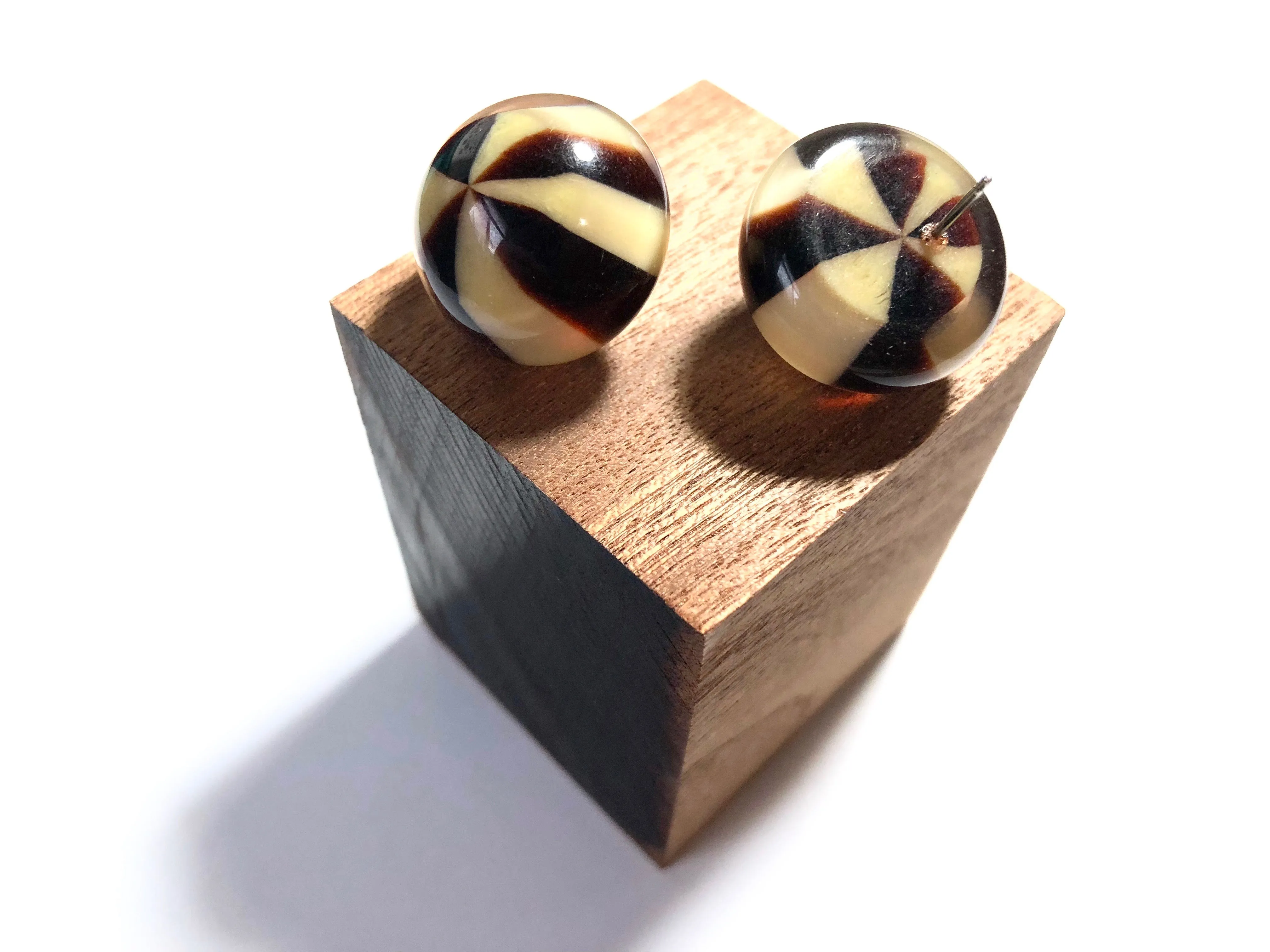 Brown & Beige Caramel Candy Retro Button Stud Earrings