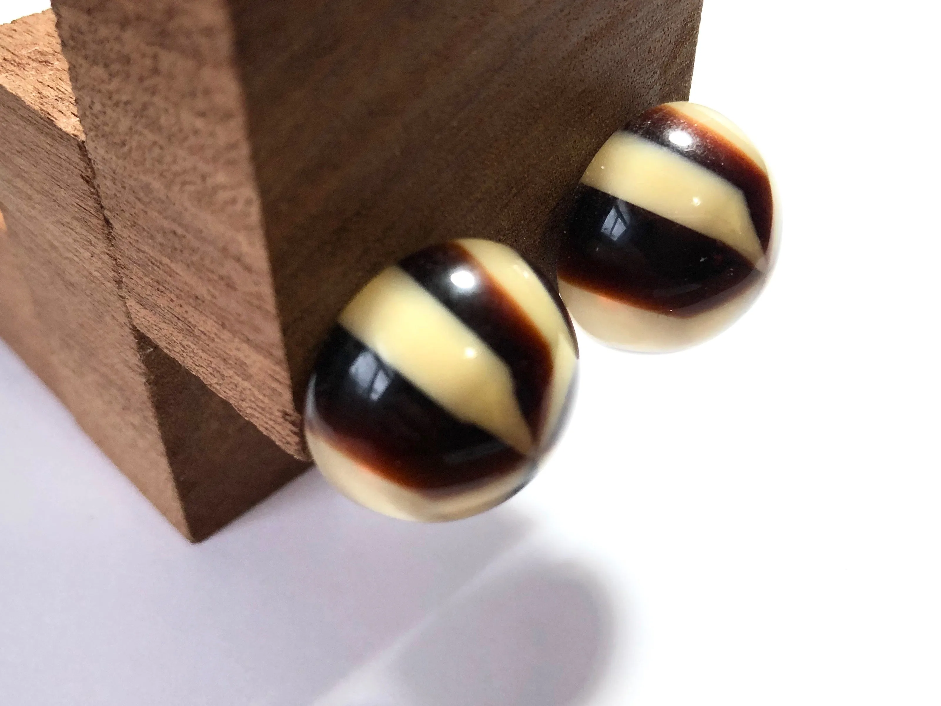 Brown & Beige Caramel Candy Retro Button Stud Earrings