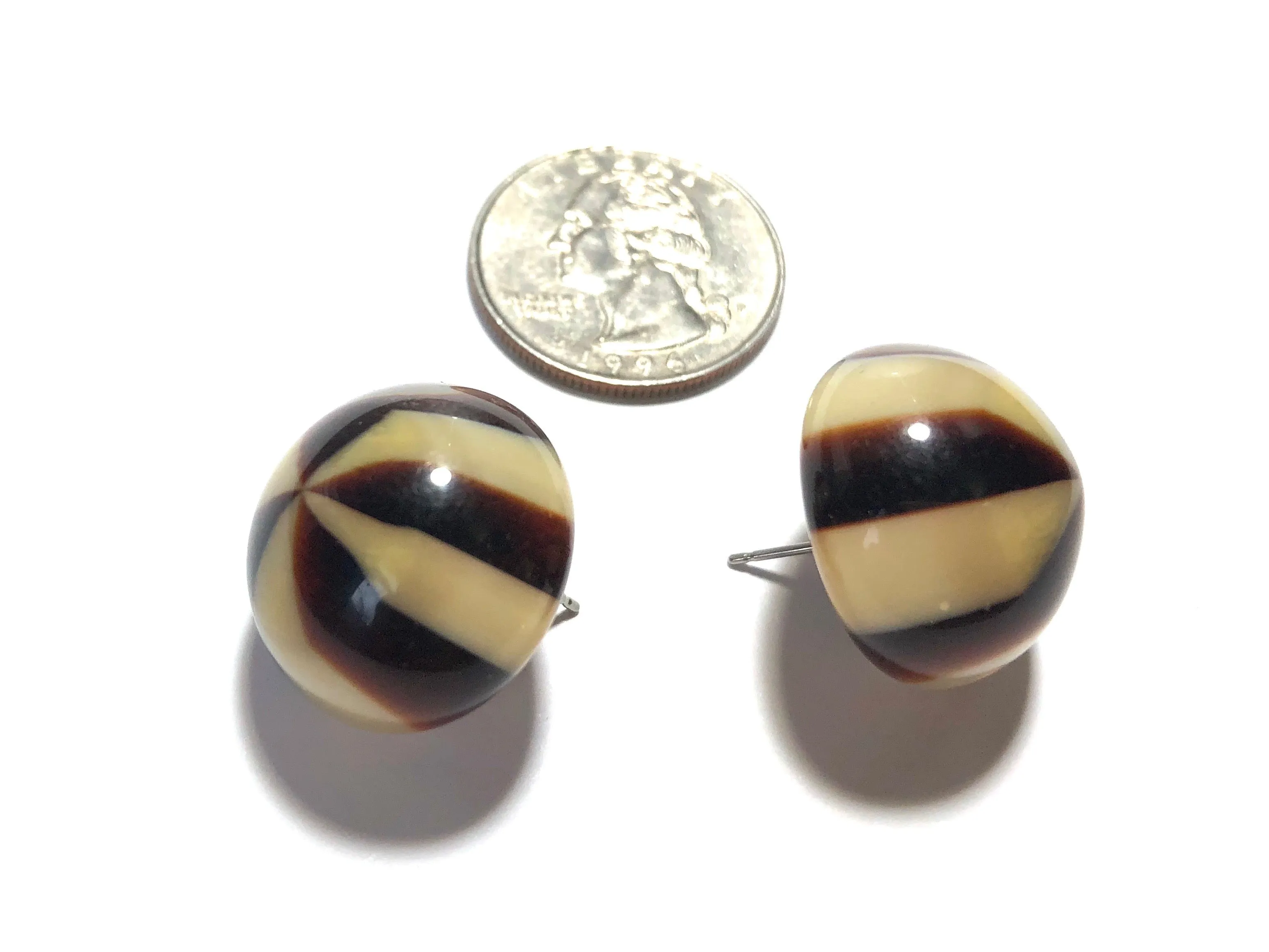 Brown & Beige Caramel Candy Retro Button Stud Earrings