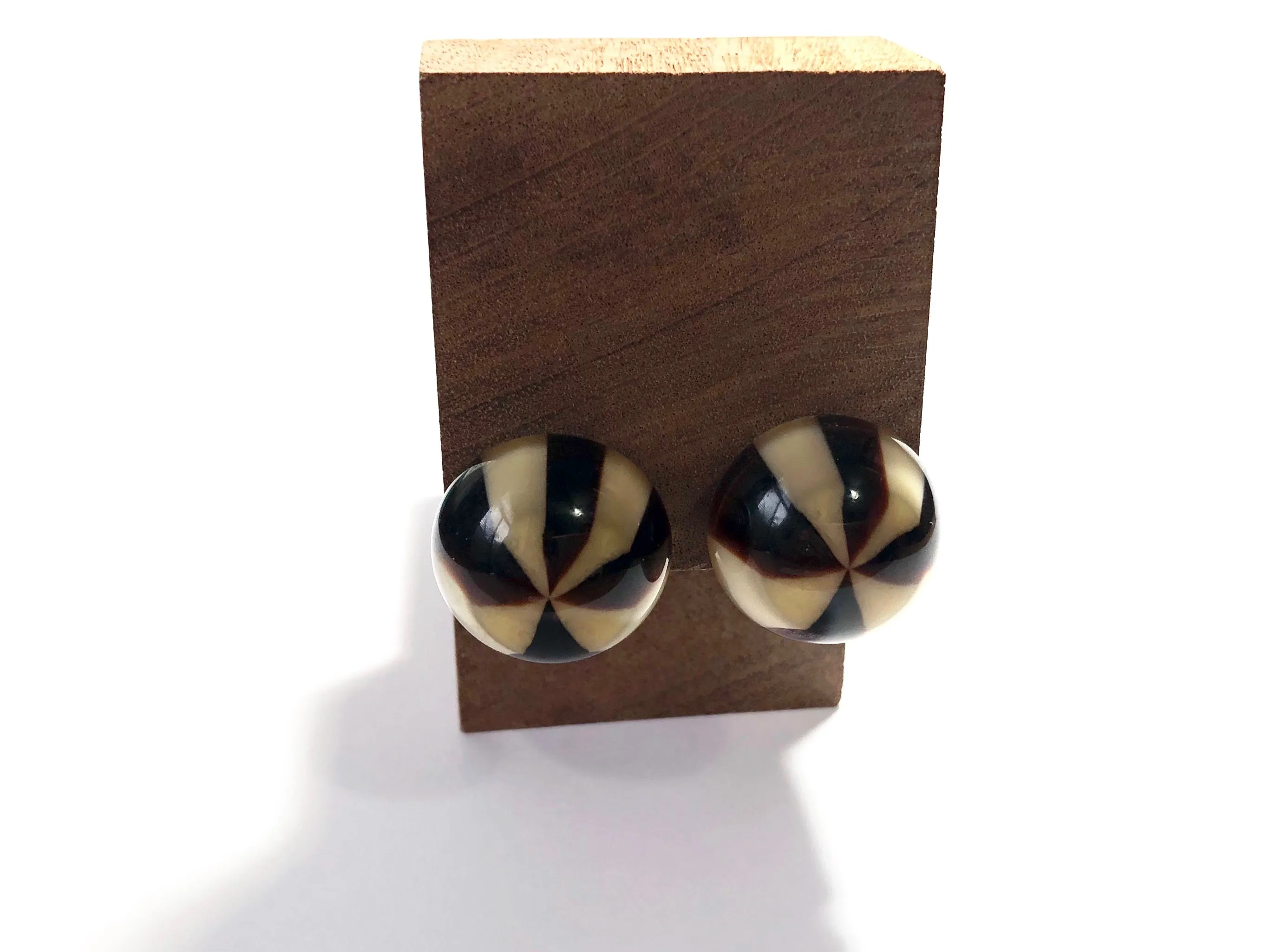Brown & Beige Caramel Candy Retro Button Stud Earrings