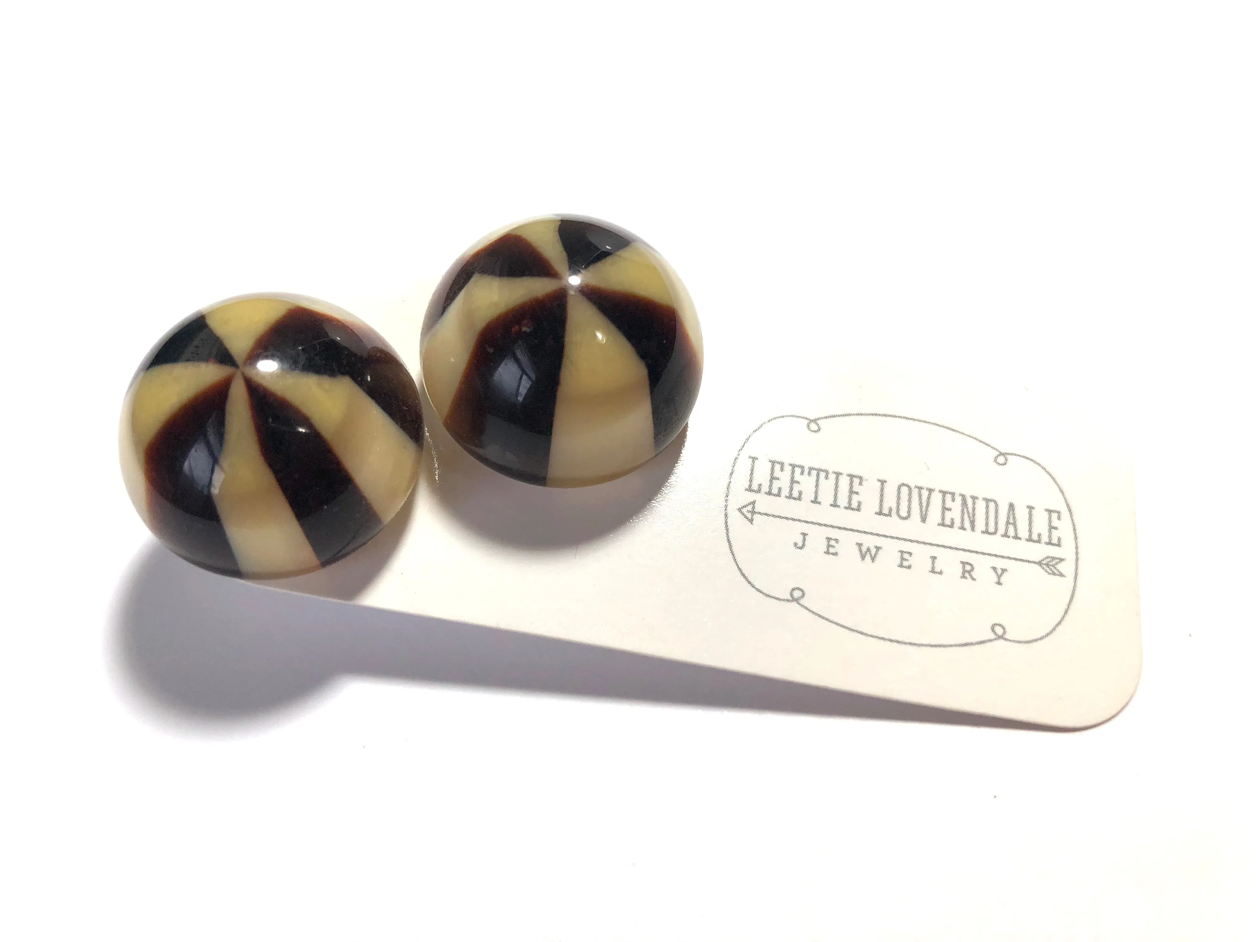 Brown & Beige Caramel Candy Retro Button Stud Earrings