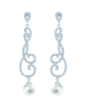 Calliope Scroll Pave' and Pearl Linear Earrings