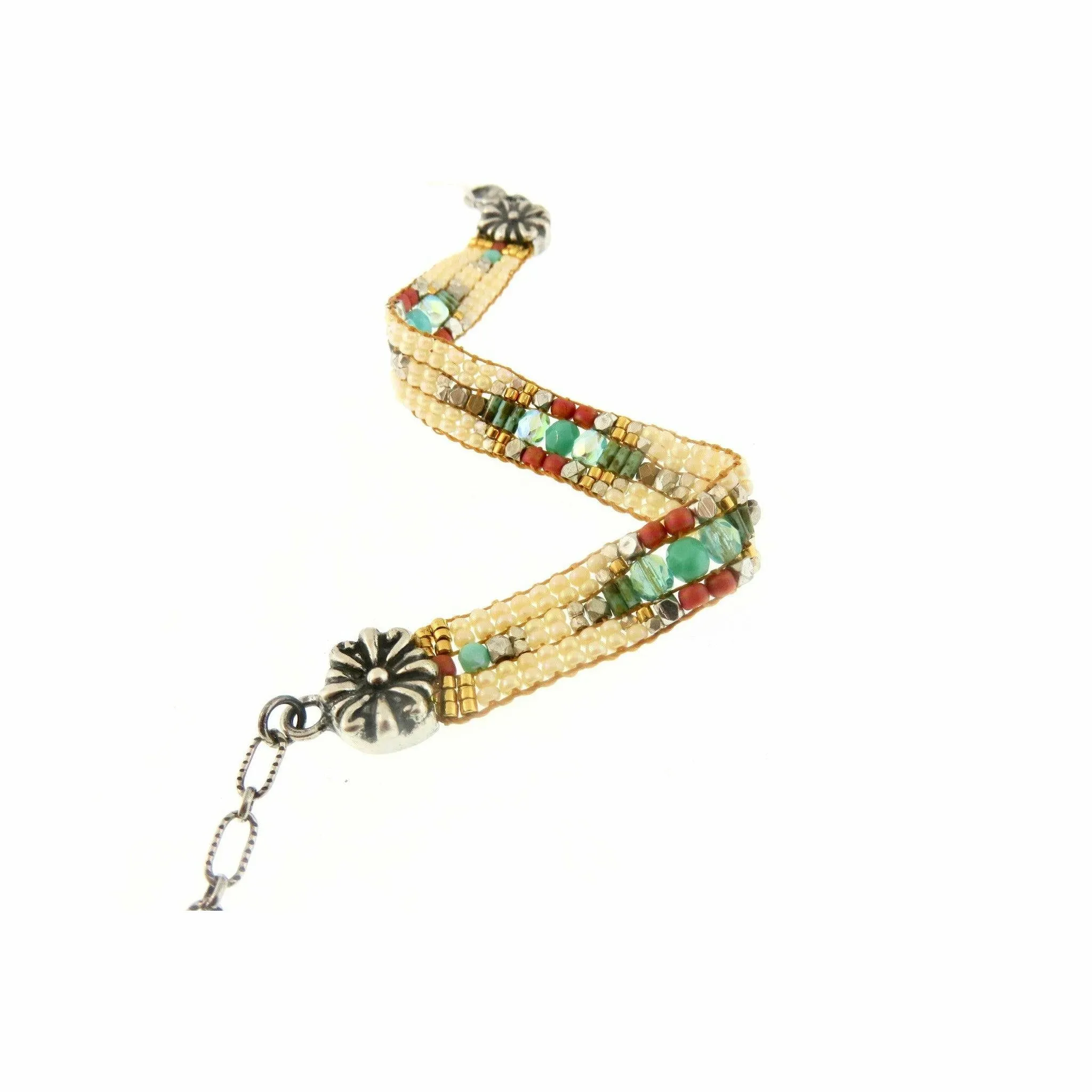 Chili Rose White Silver Channels- Aster Tip Bracelet