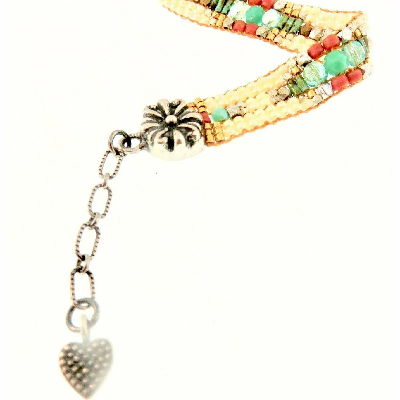 Chili Rose White Silver Channels- Aster Tip Bracelet