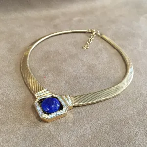 Christian Dior Lapis Blue Glass crystals and Gold Vintage necklace