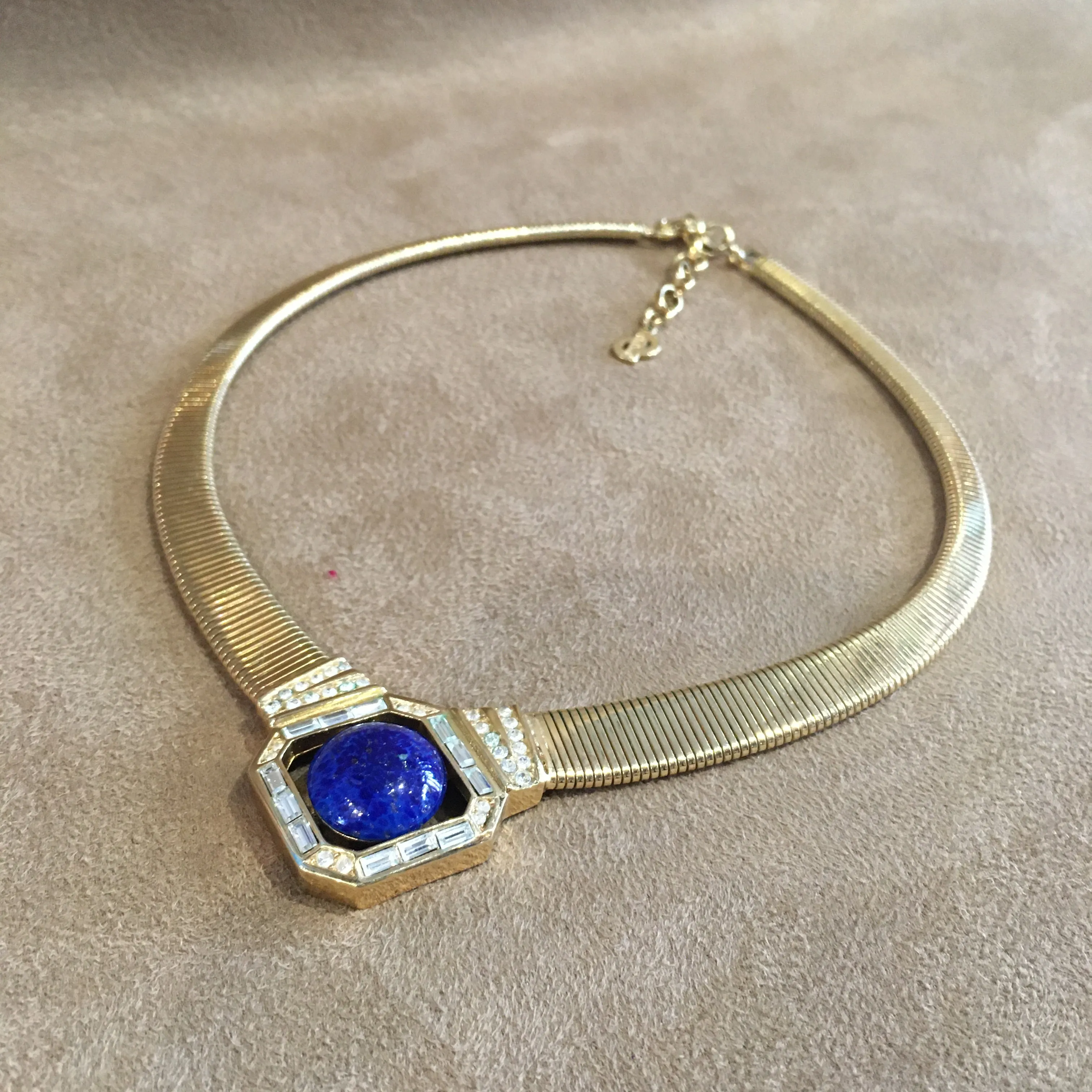 Christian Dior Lapis Blue Glass crystals and Gold Vintage necklace