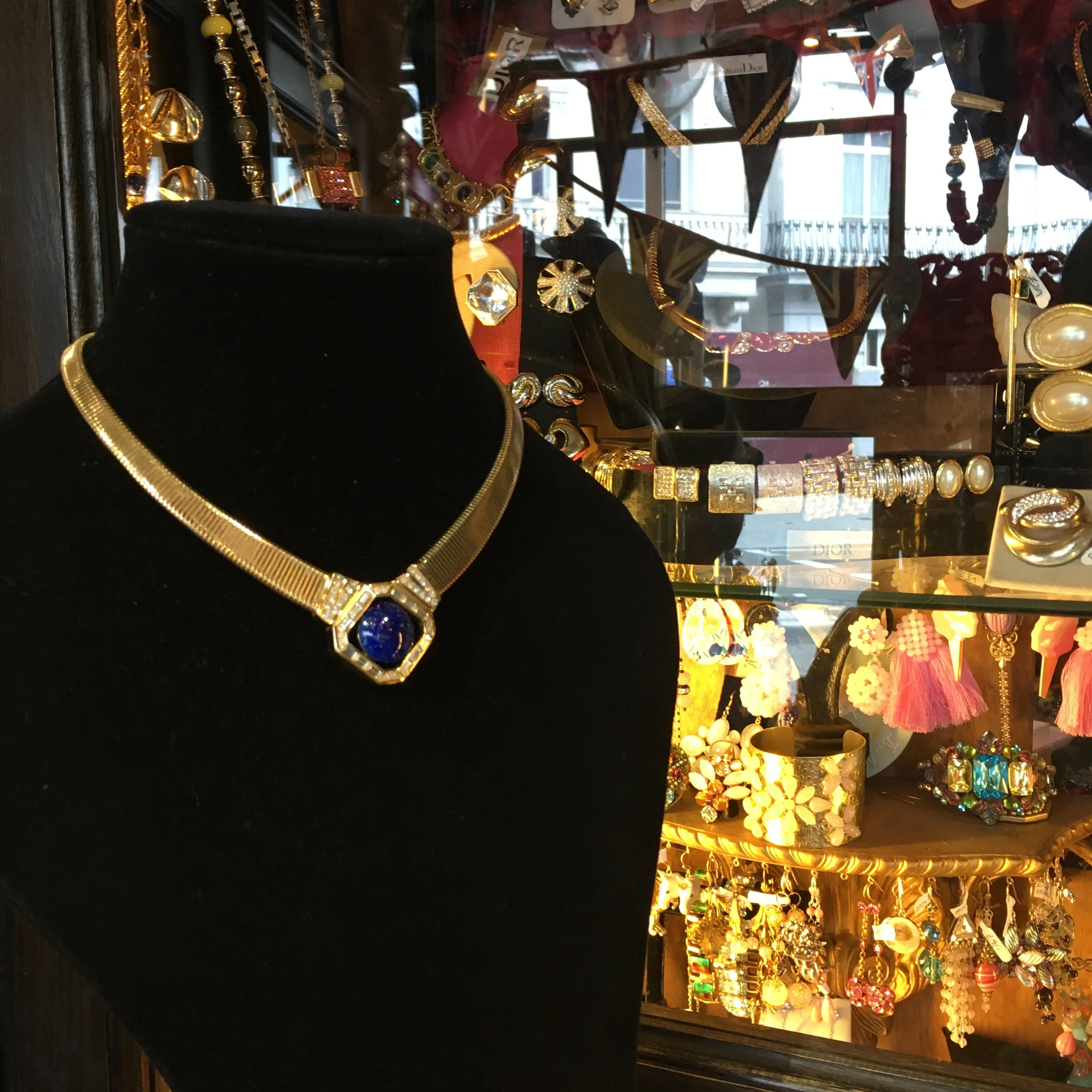 Christian Dior Lapis Blue Glass crystals and Gold Vintage necklace