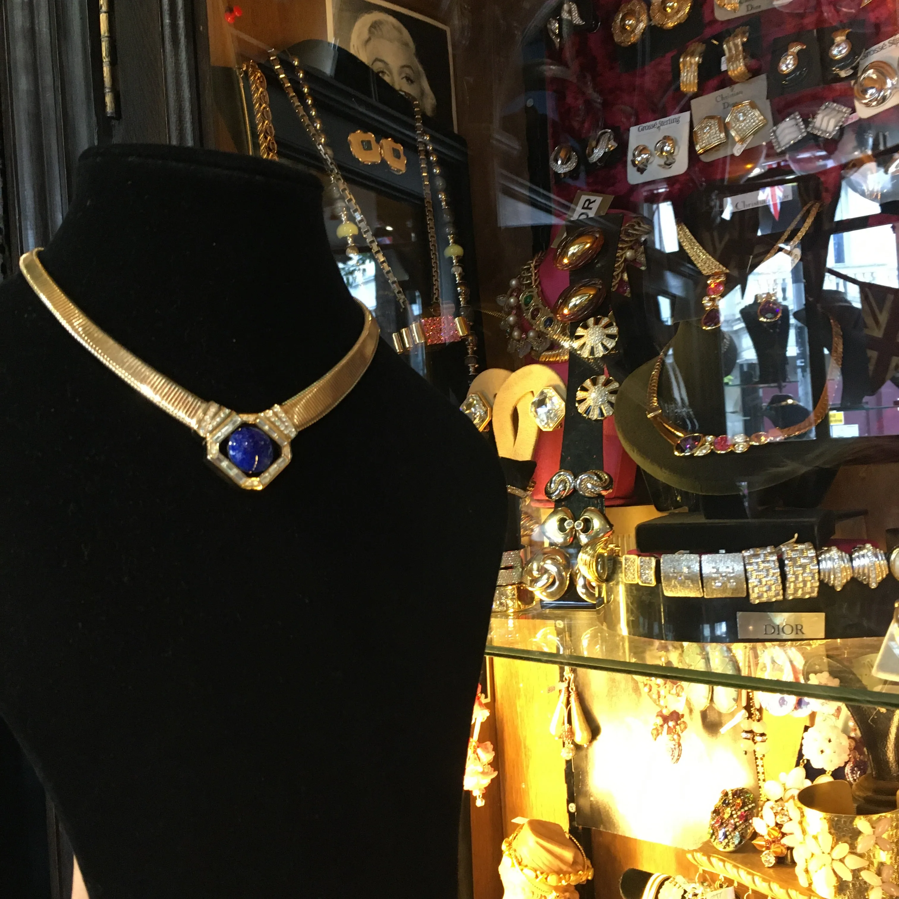 Christian Dior Lapis Blue Glass crystals and Gold Vintage necklace