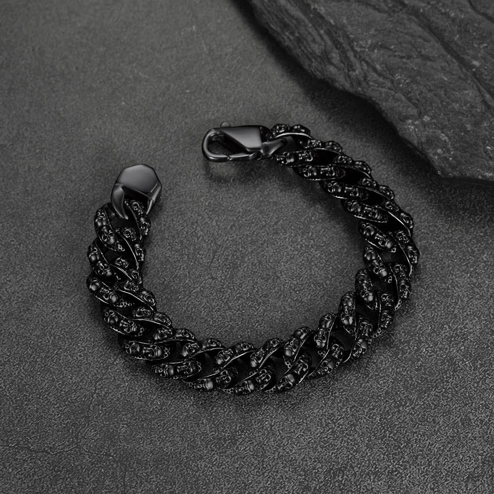 Chunky Heavy Skull Cuban Chain Bracelet for Men