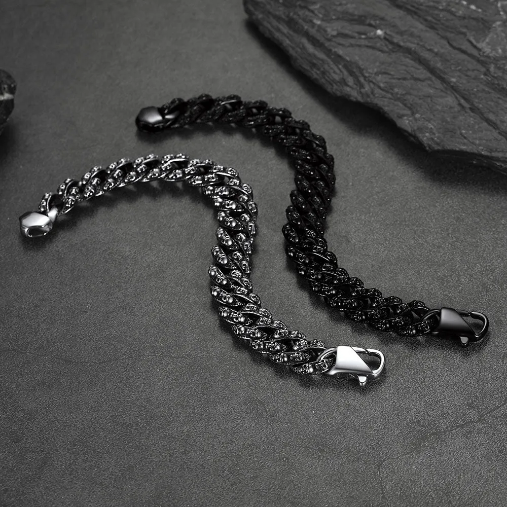 Chunky Heavy Skull Cuban Chain Bracelet for Men