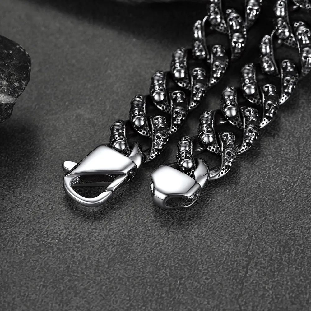 Chunky Heavy Skull Cuban Chain Bracelet for Men