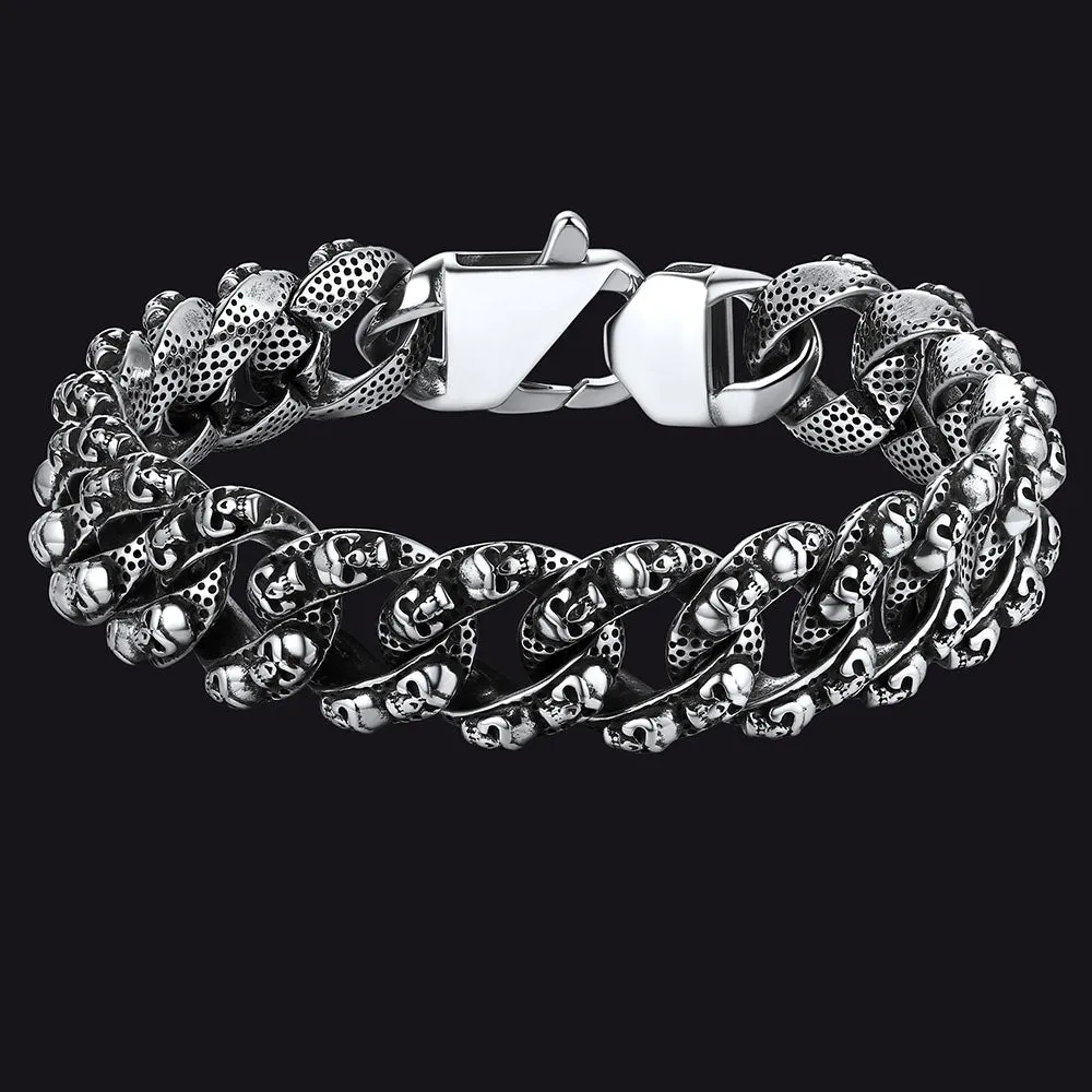 Chunky Heavy Skull Cuban Chain Bracelet for Men
